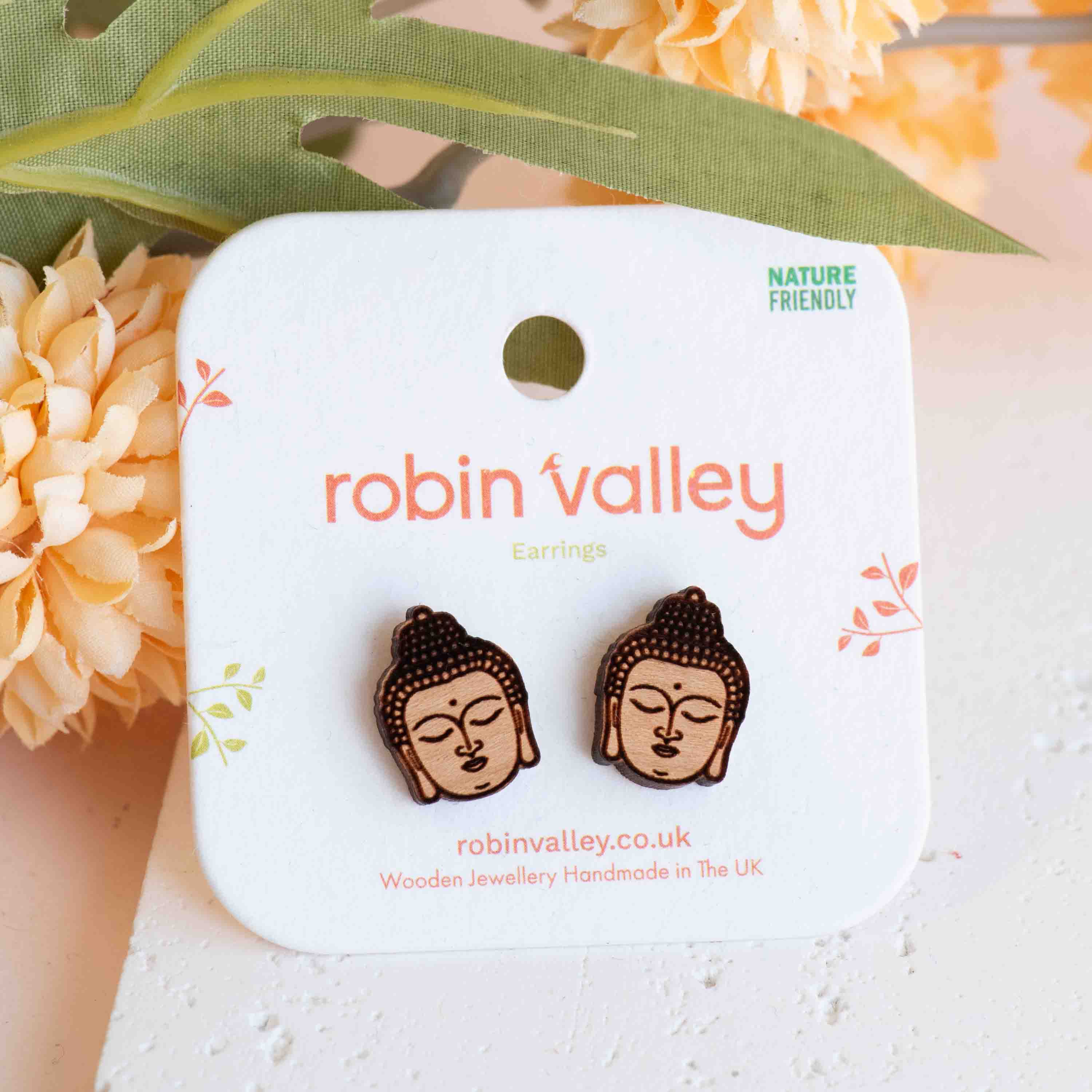 Hand-painted The Buddha Wooden Stud Earrings - EO14244