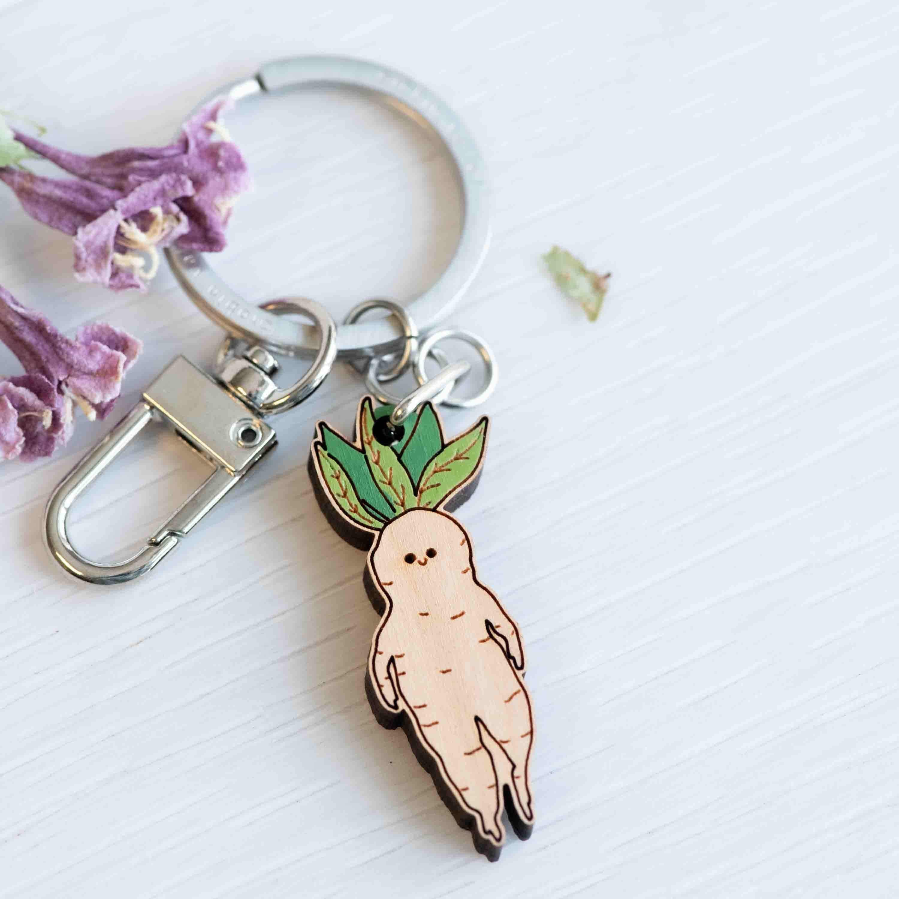 Hand-painted Cute Baby Mandrake Wooden Keyring - KO24247