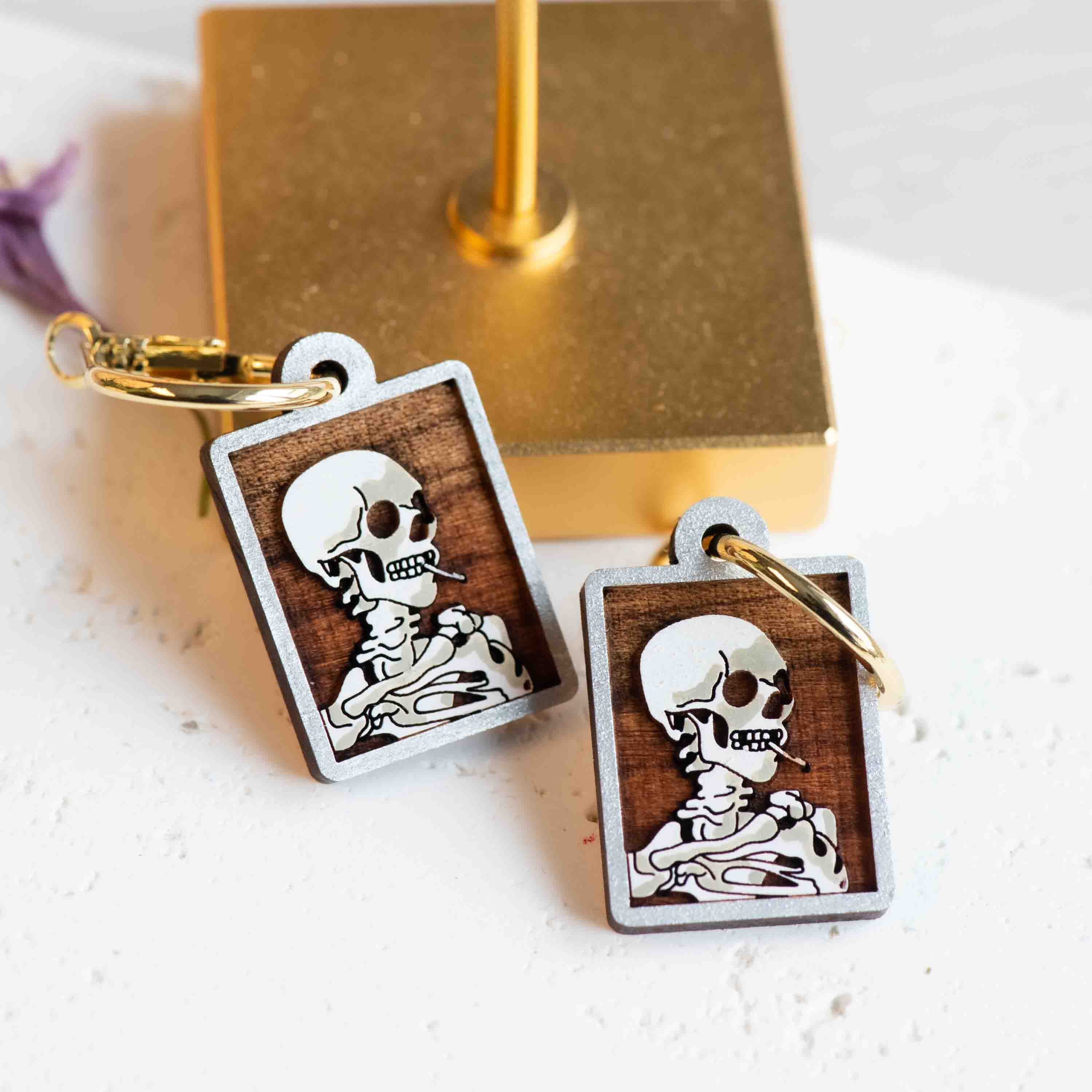 Skull of a Skeleton with Burning Cigarette Hoop Earrings