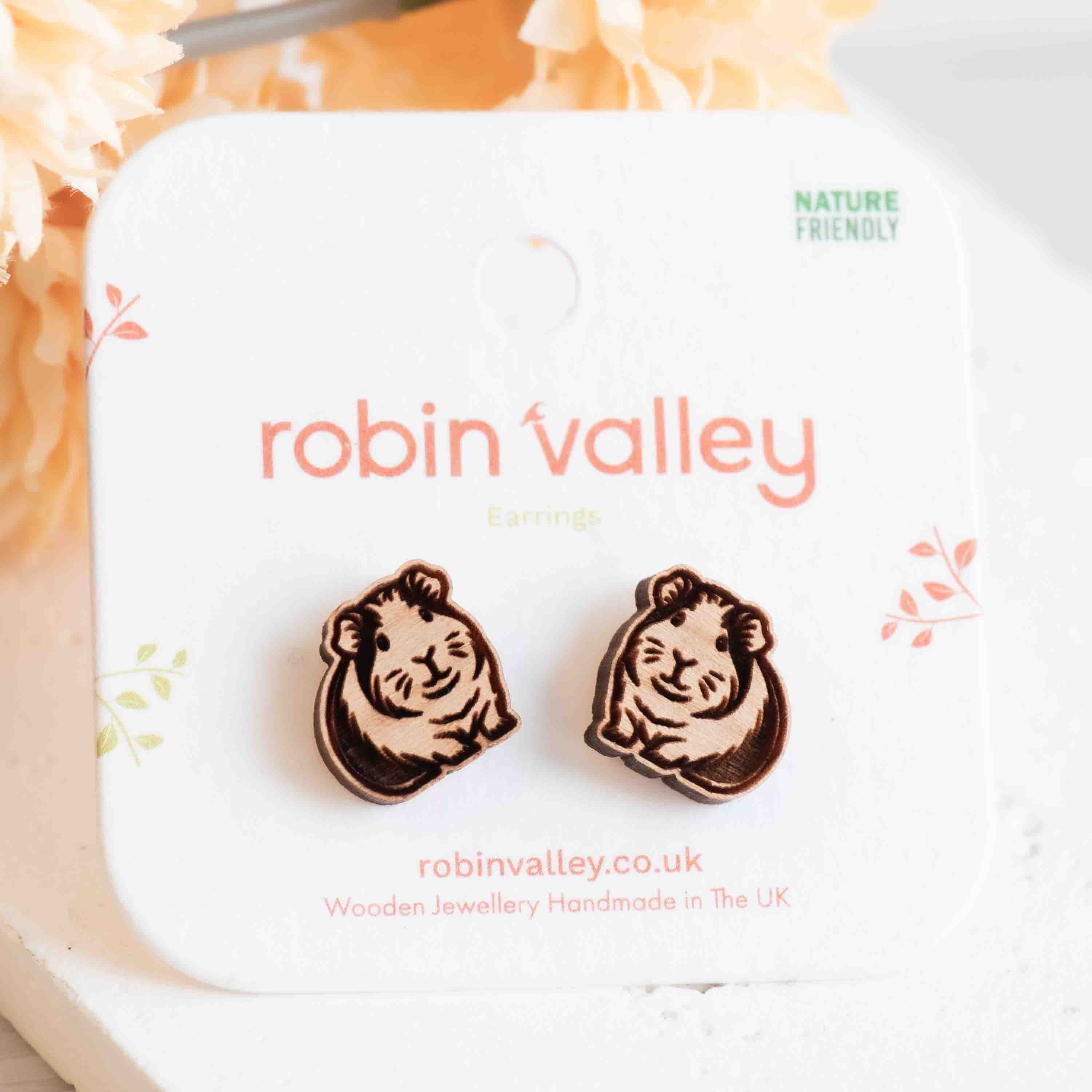Cute Guinea Pig Wooden Stud Earrings - EL10433