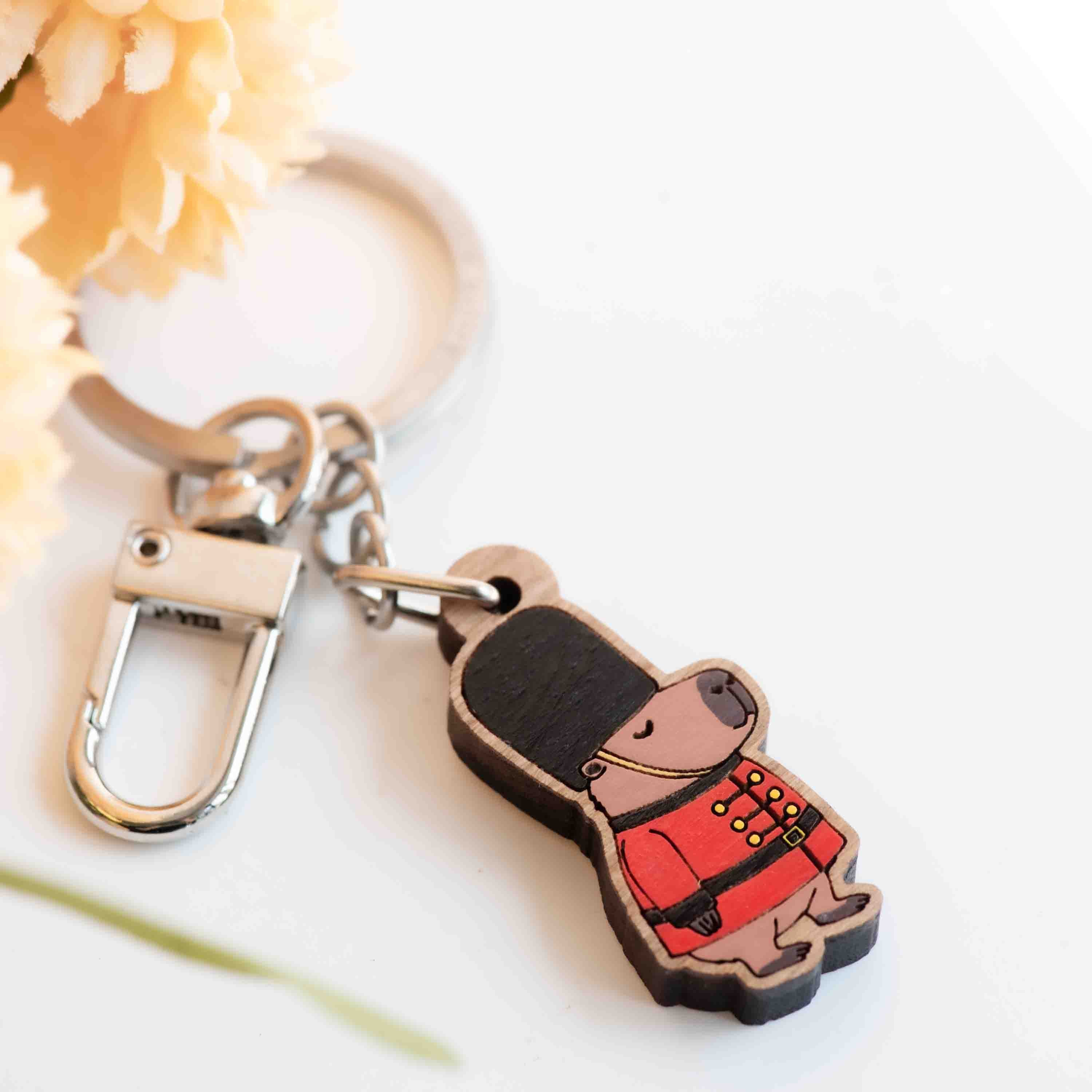 Hand-painted Capybara the King's Guard Wooden Keyring - KL20452