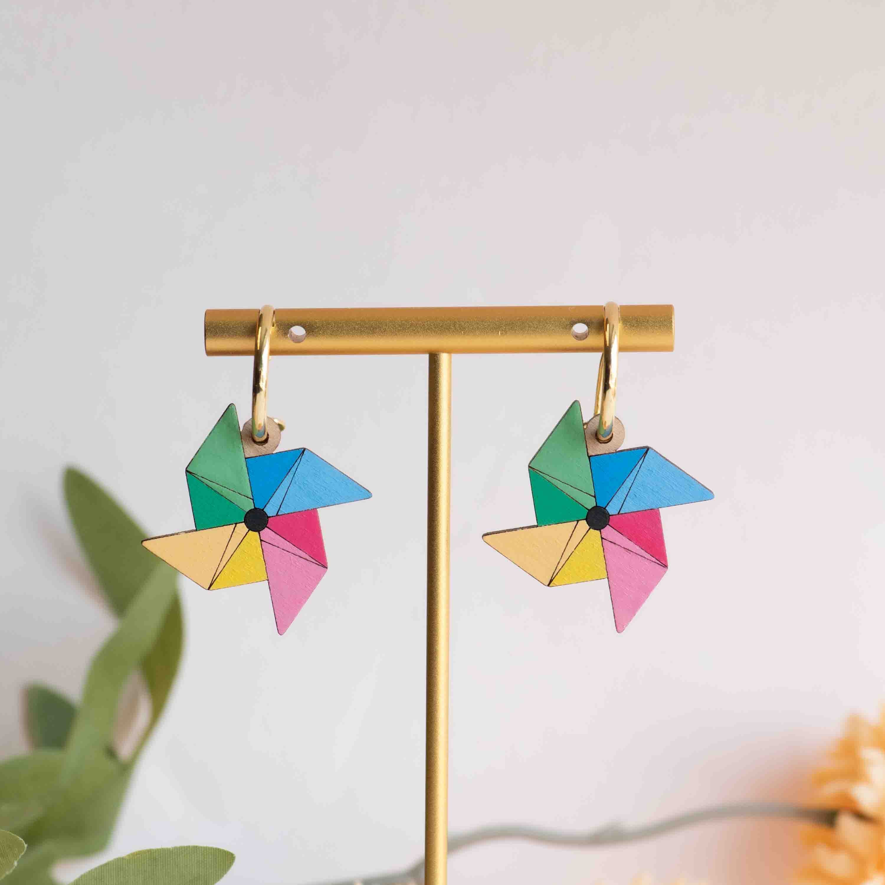 Hand-painted Pinwheel Hoop Earrings - PET15460H