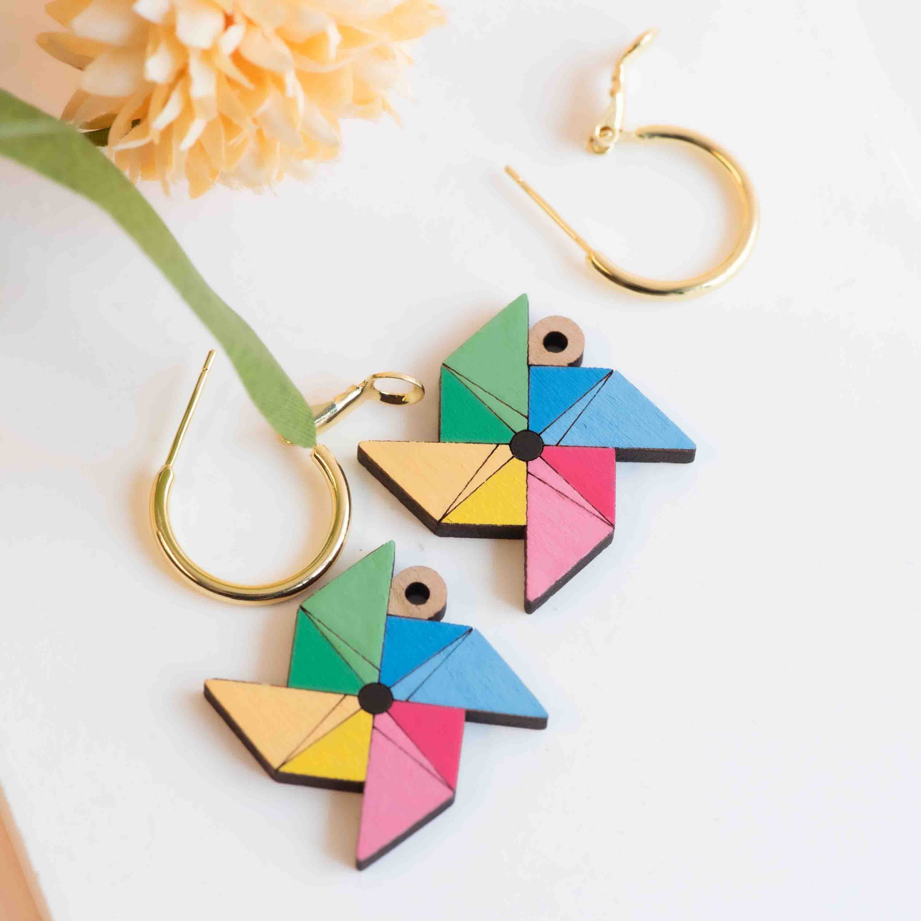 Hand-painted Pinwheel Hoop Earrings - PET15460H
