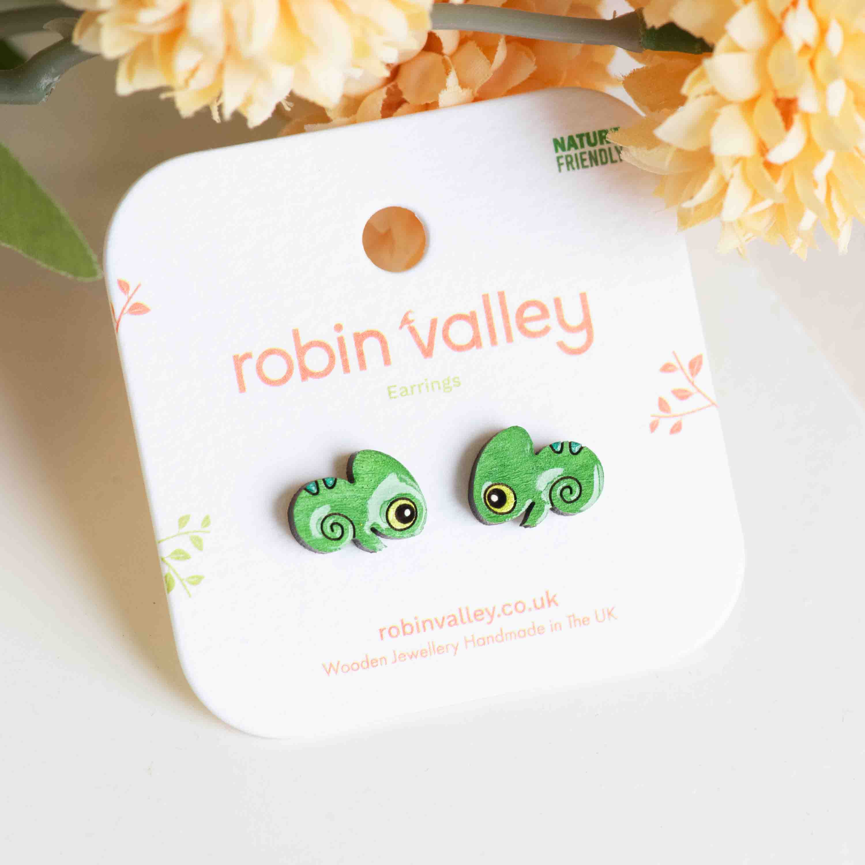 Green Chameleon Stud Earrings