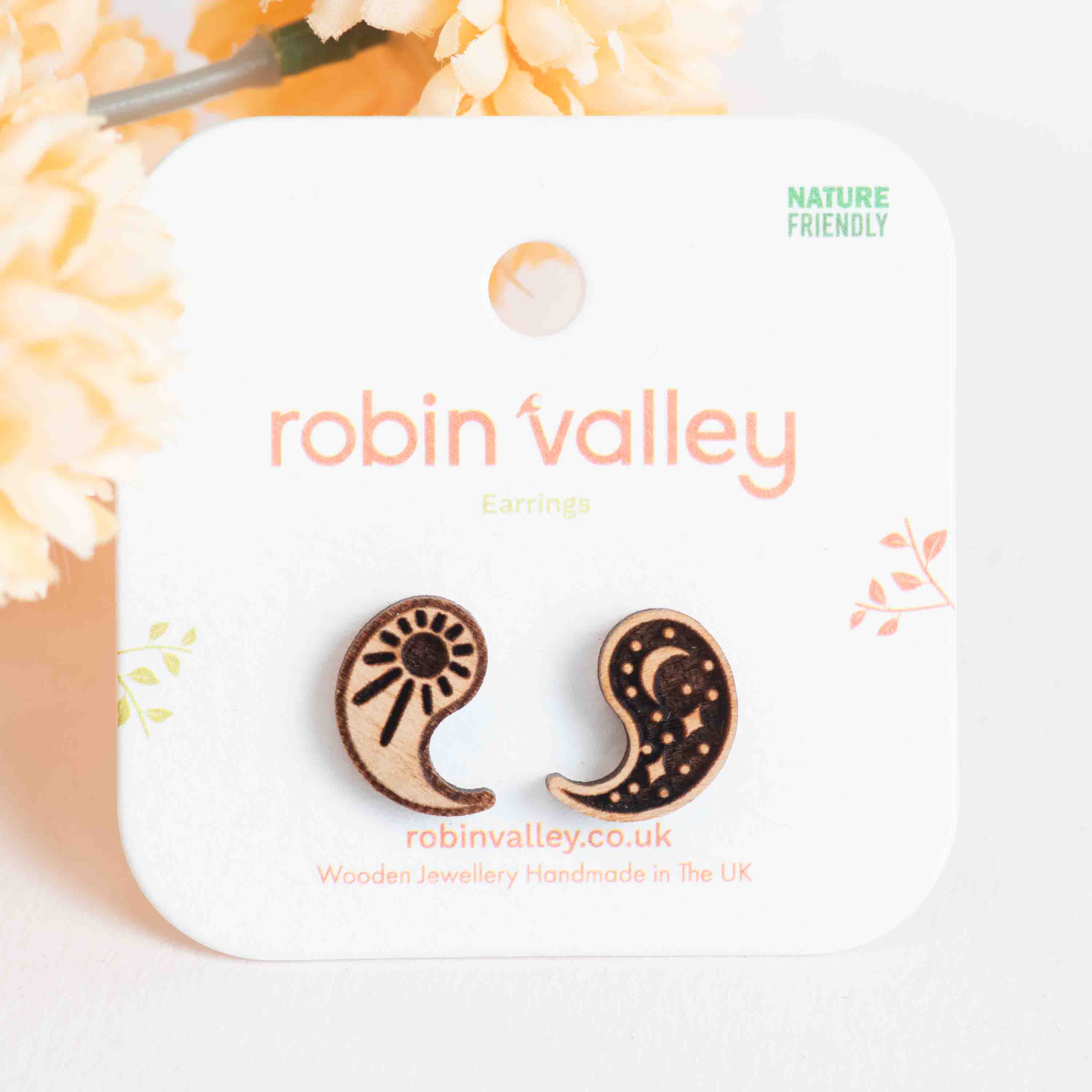 Yin Yang Wooden Stud Earrings - ET15494