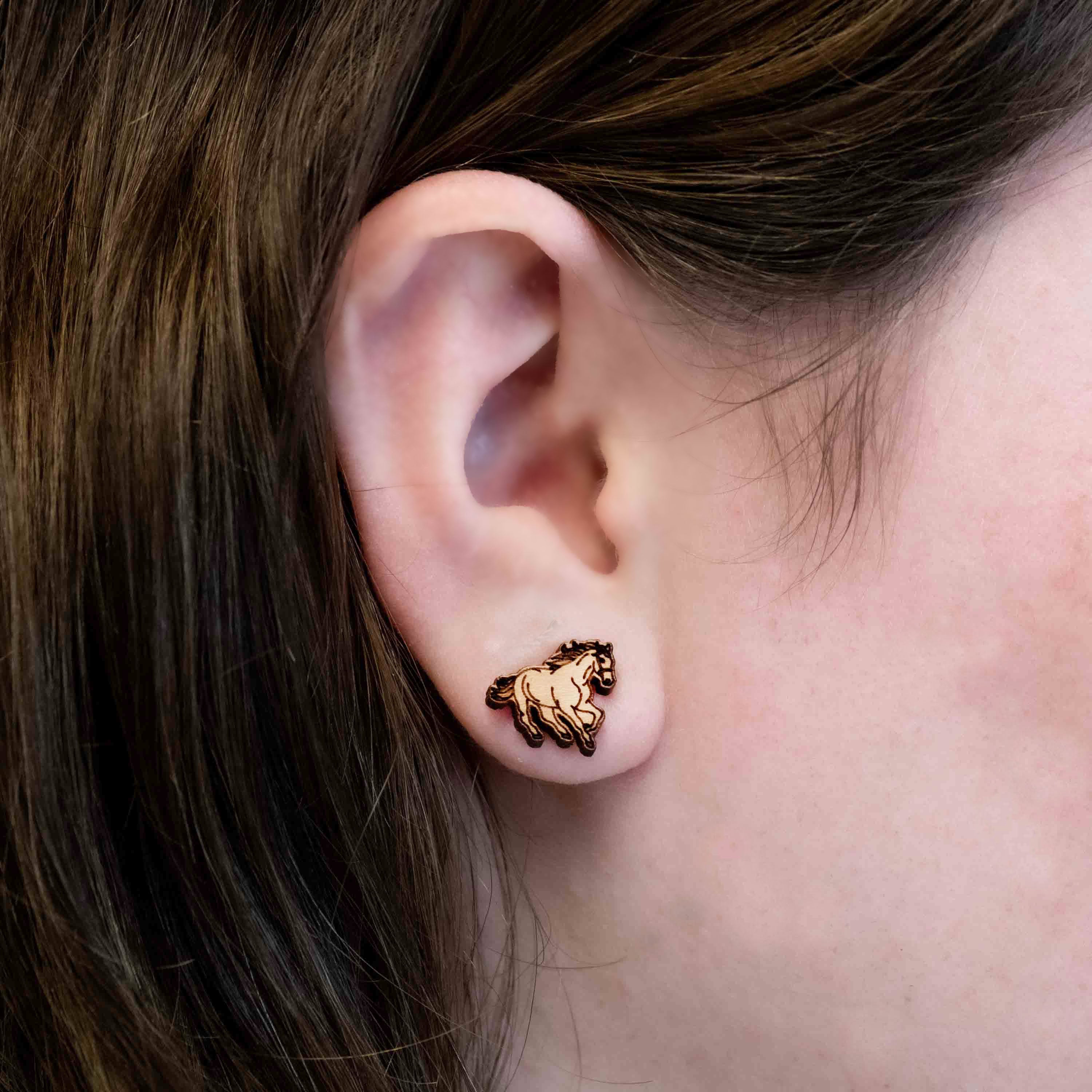Running Horse Cherry Wood Earrings
