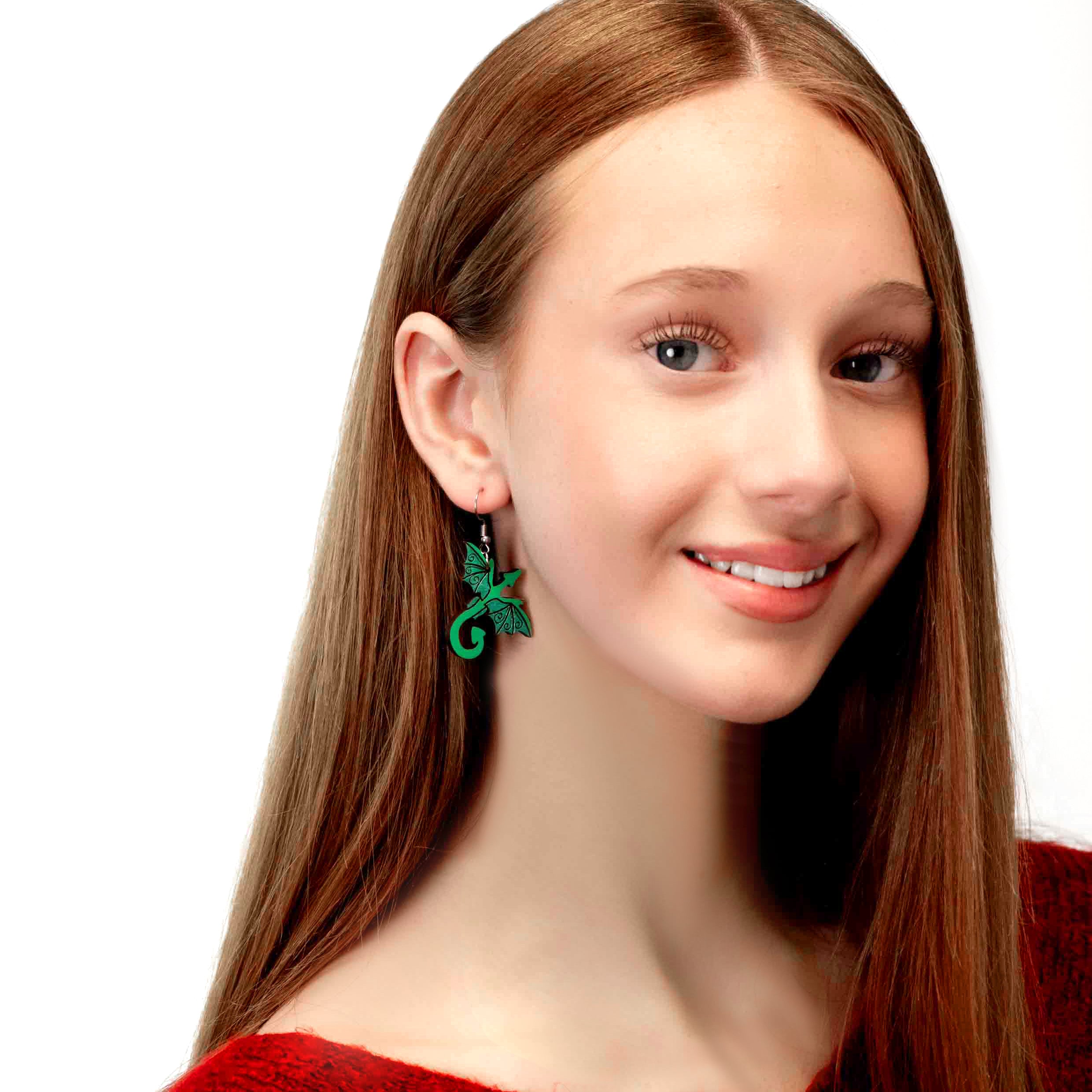 Green Flying Dragon Hook Earrings