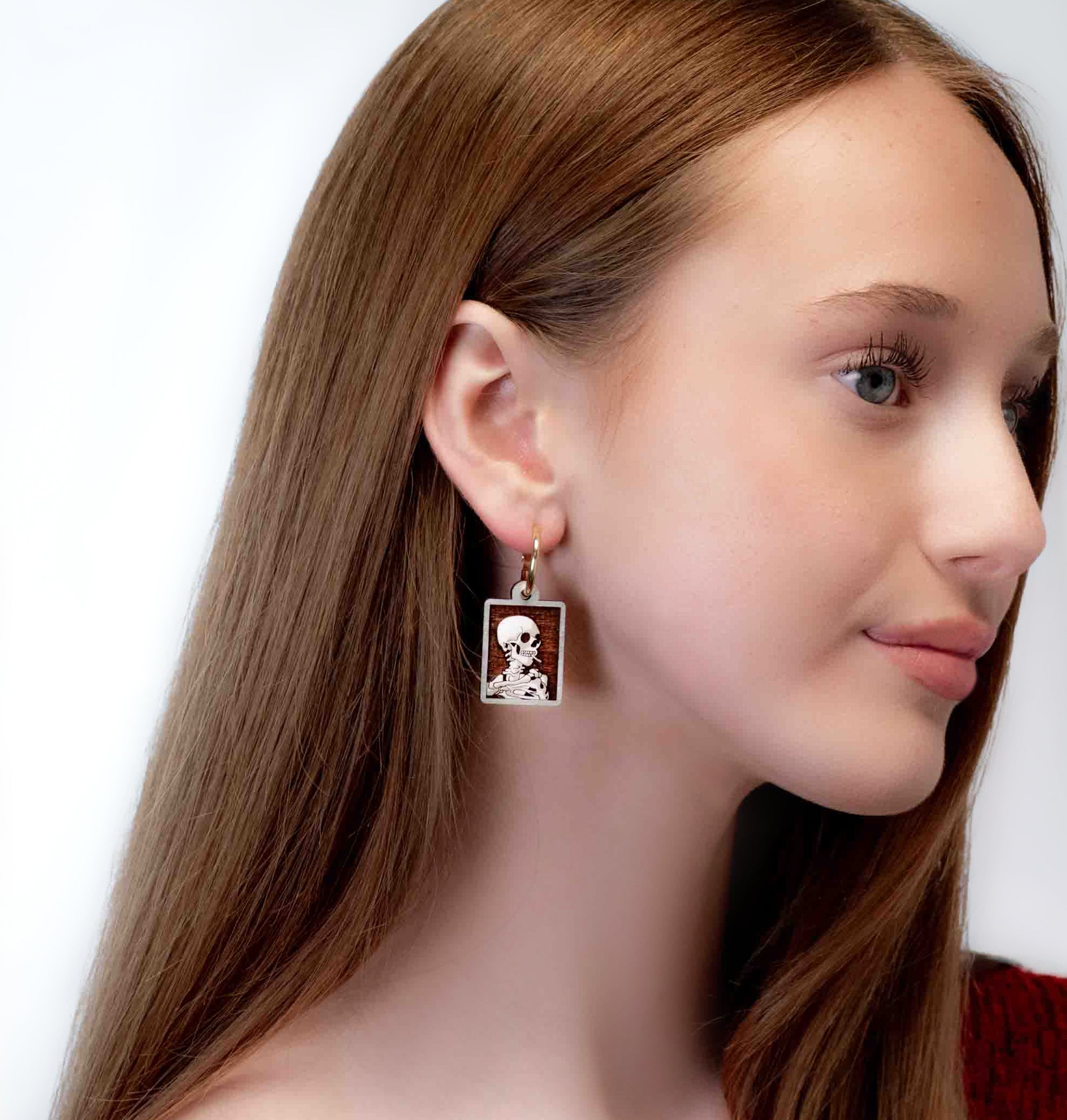 Skull of a Skeleton with Burning Cigarette Hoop Earrings