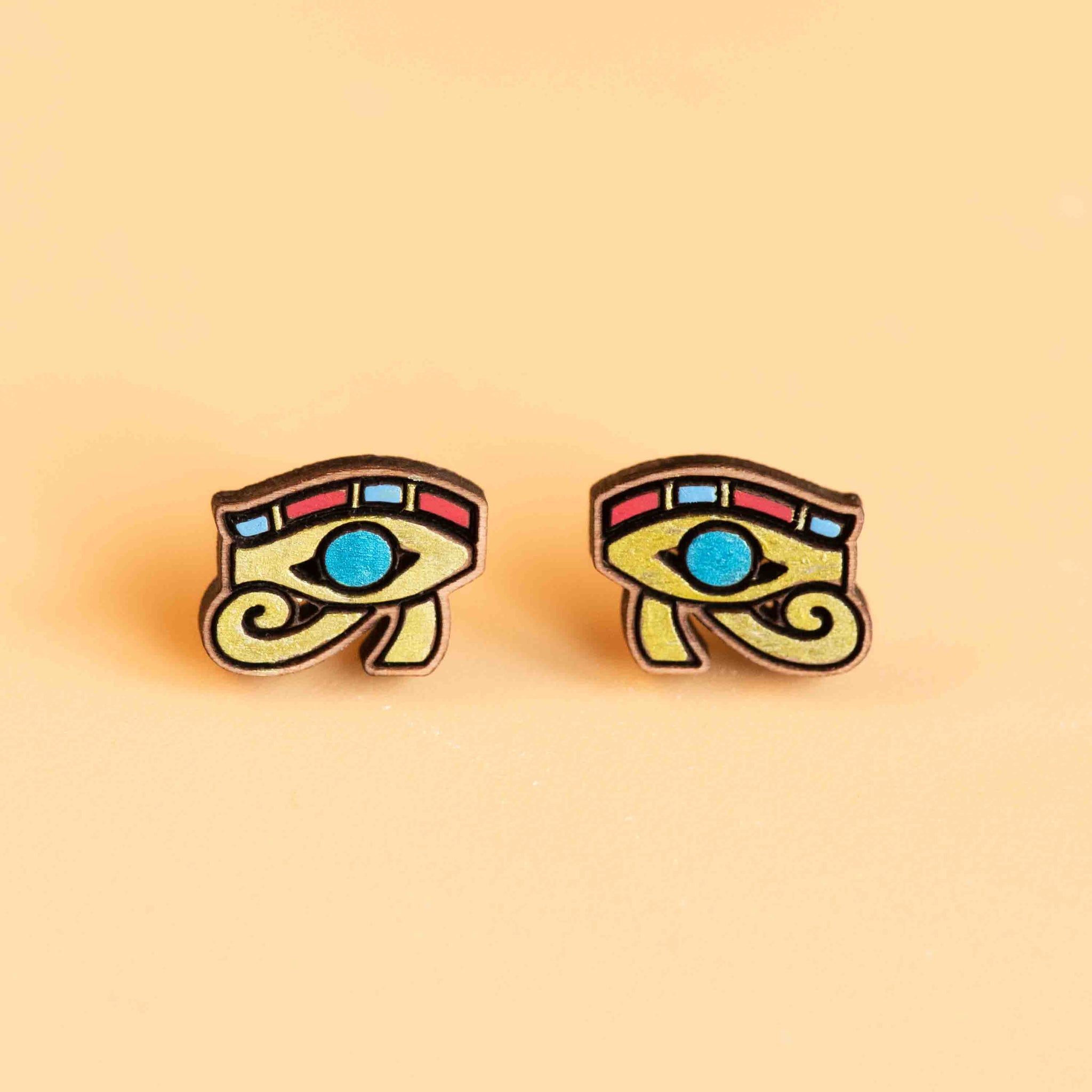 The Eye of Horus Symbol Wooden Earrings - PET15216