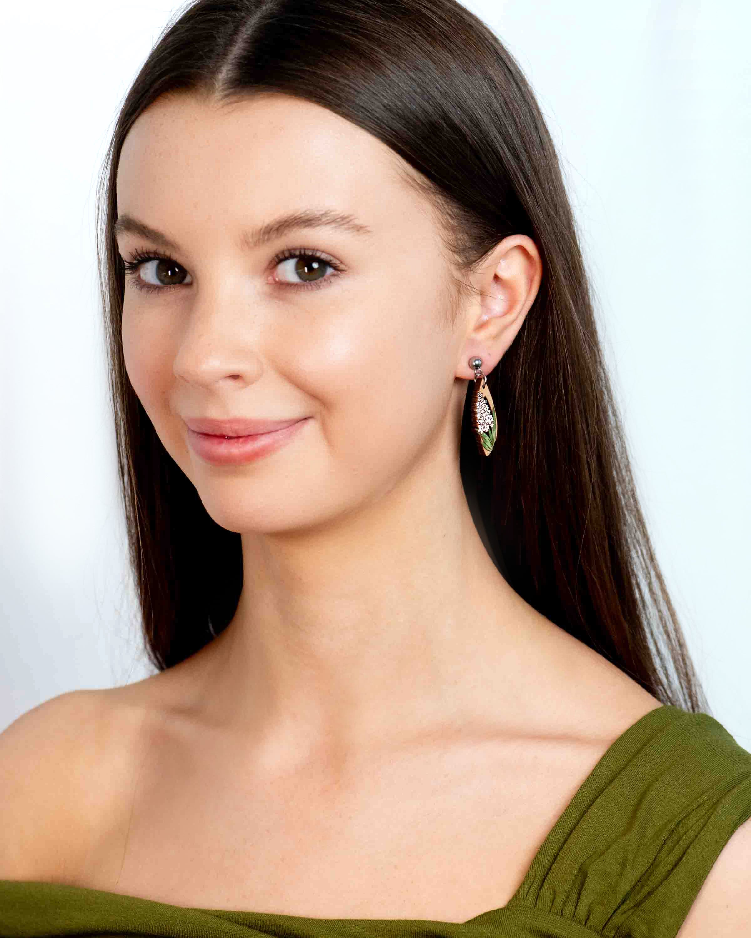 Hand-painted White Hyacinth Flower Dangle Earrings - PEO14215D