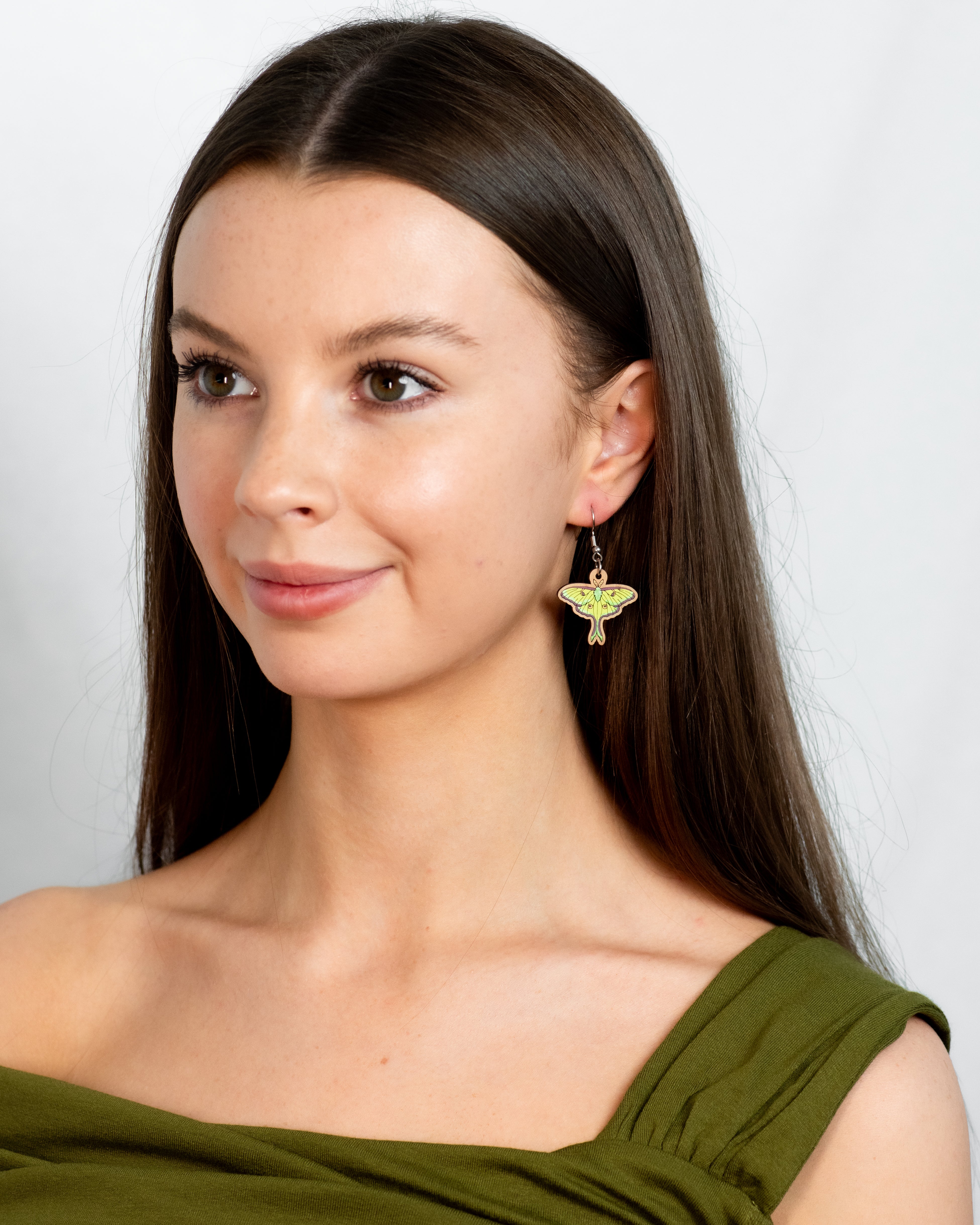 Green Luna Moth Hook Earrings