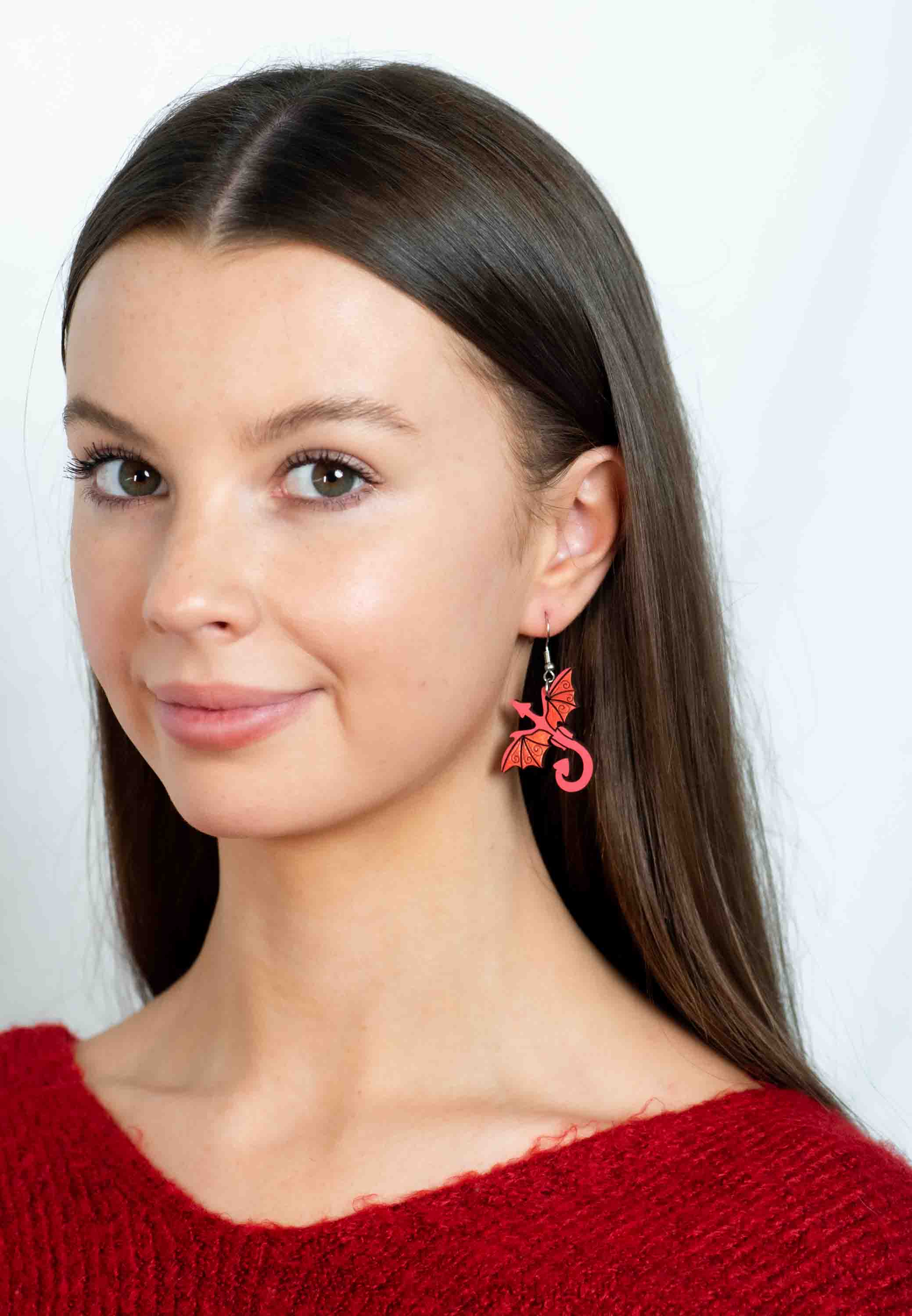 Red Flying Dragon Hook Earrings