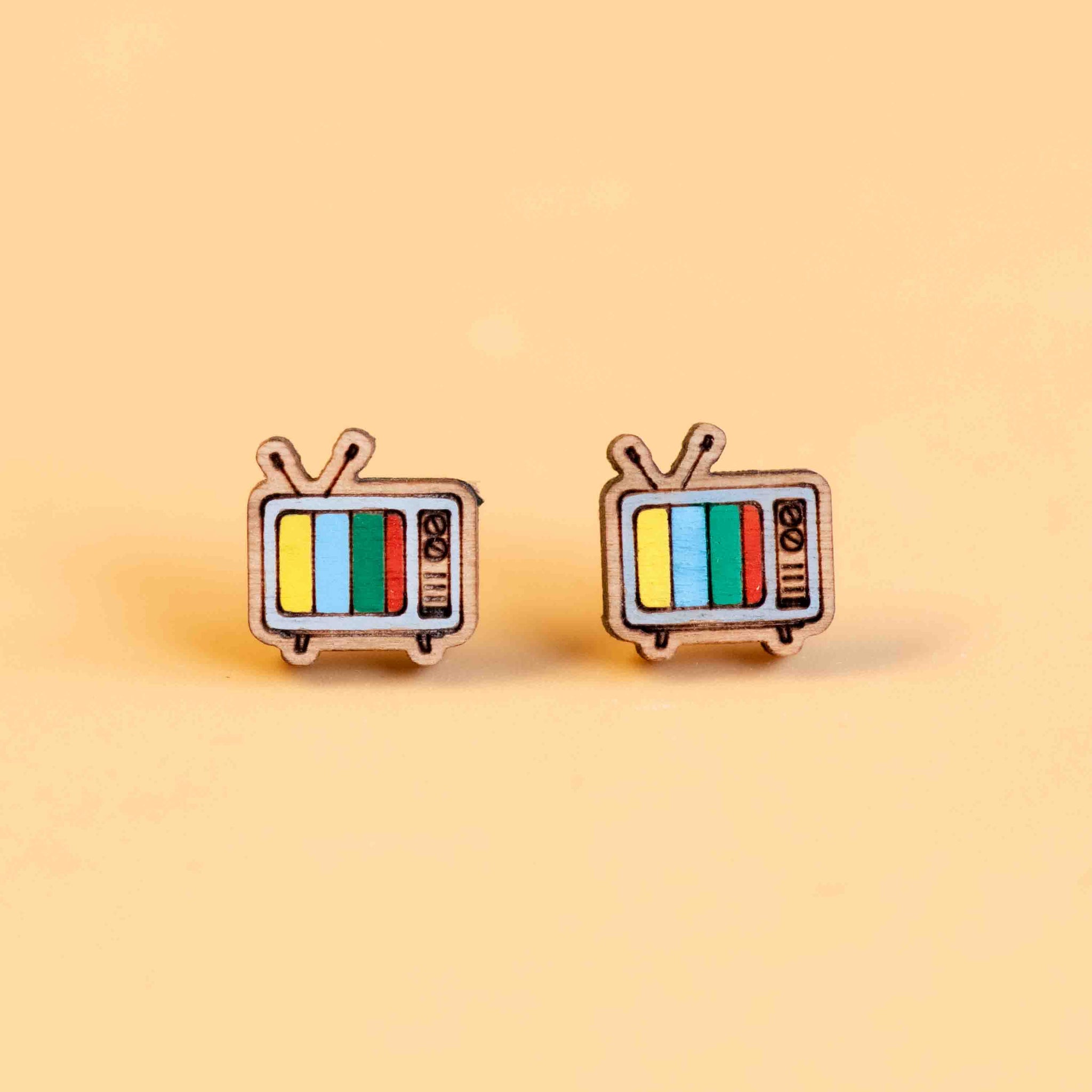 Hand-Painted Television Wooden Earrings - PET15210
