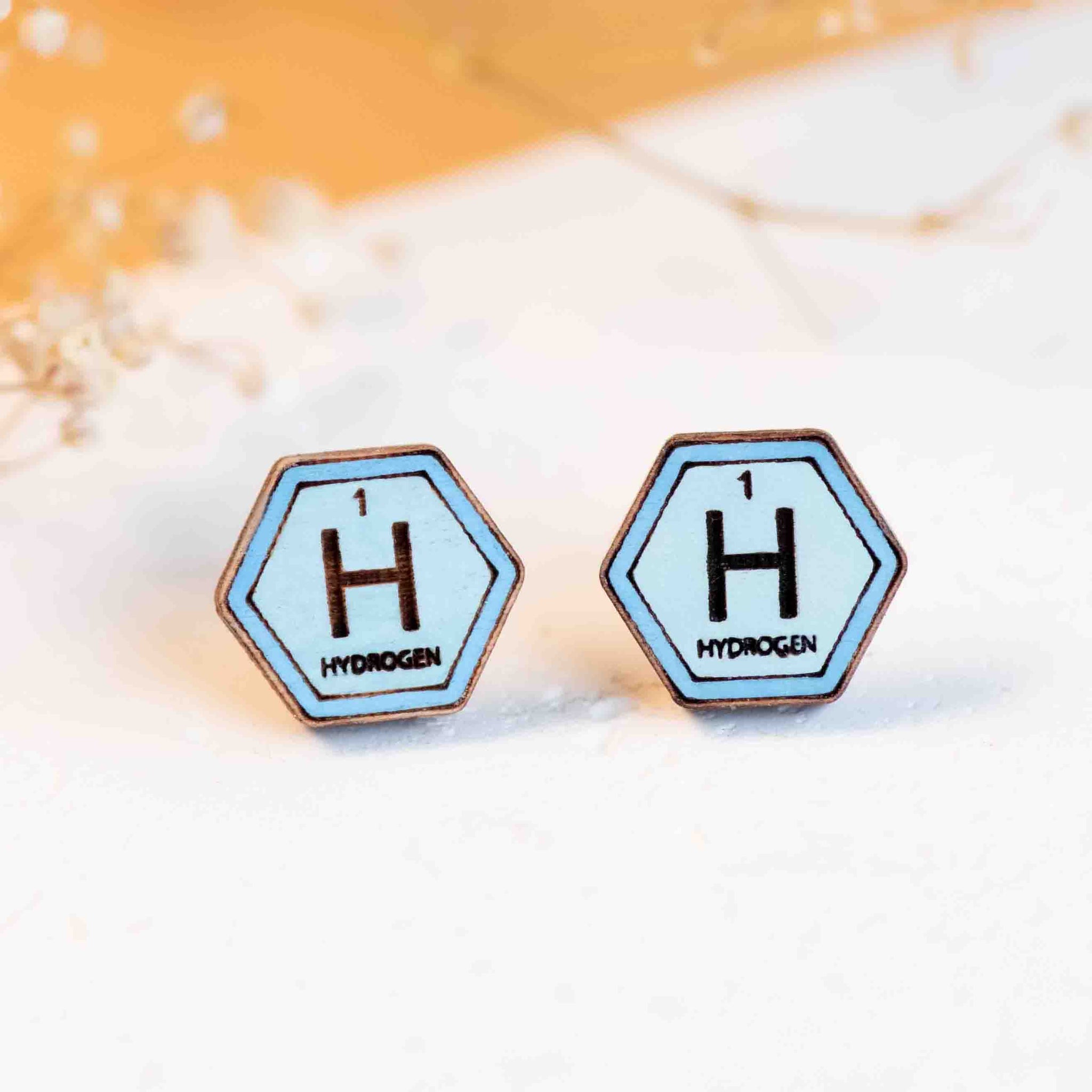 Hand-Painted Hydrogen Element Wooden Earrings - PET15209