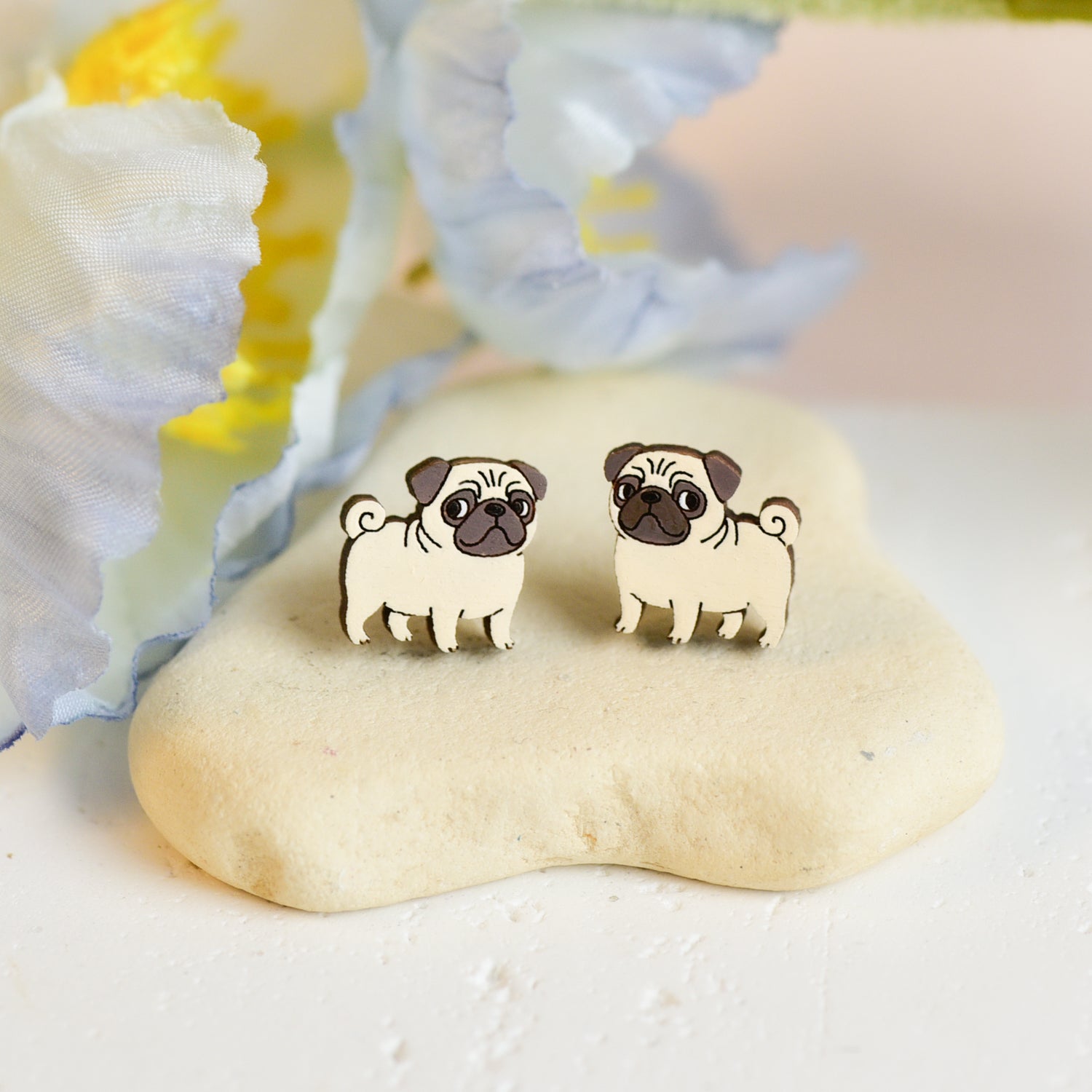 Pug Wooden Earrings