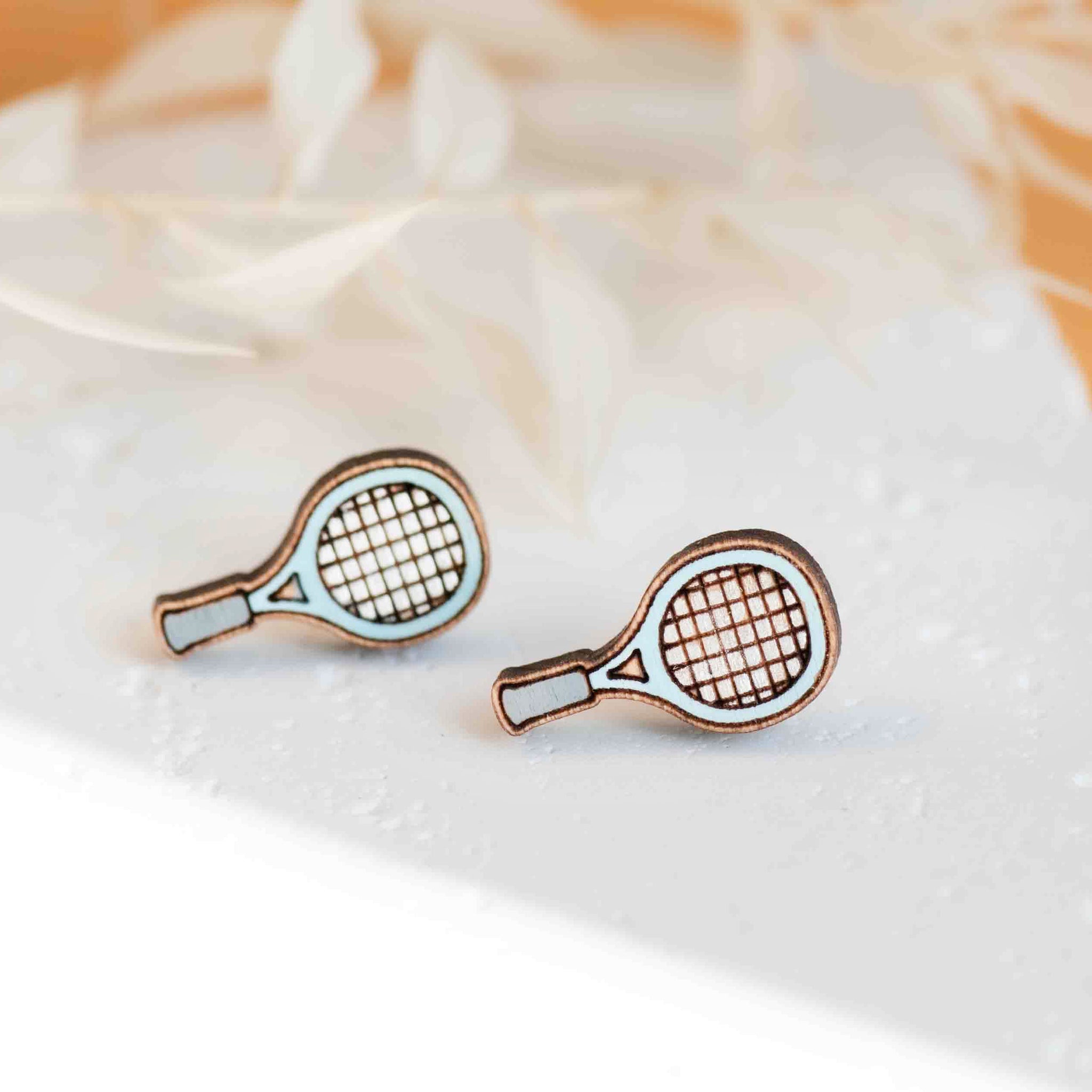 tennis racket wooden earrings