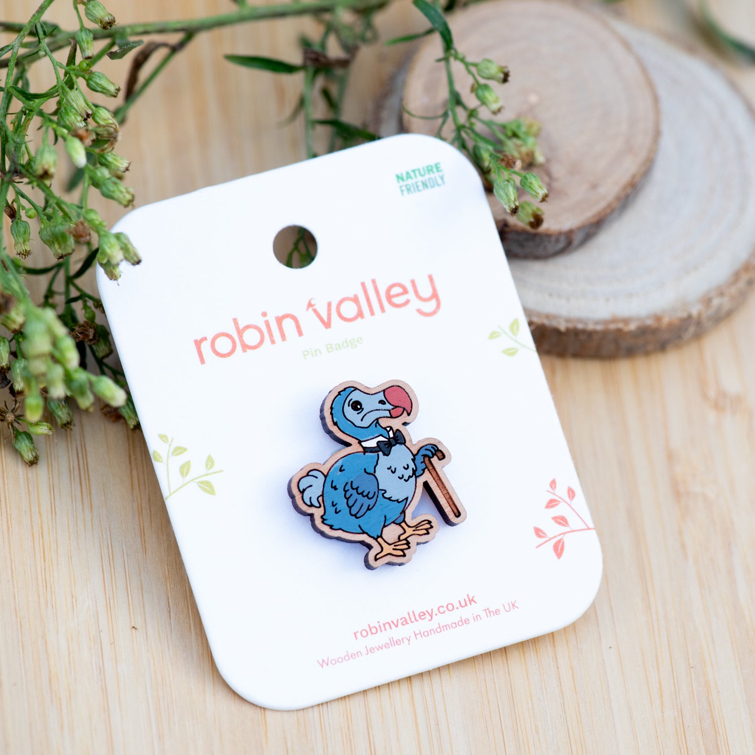 Alice in Wonderland The Dodo Wooden Pin Badge