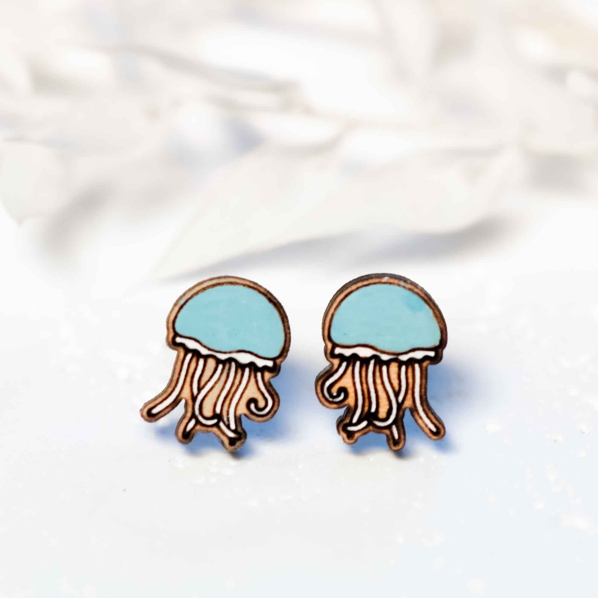 Hand-painted Blue Jellyfish Earrings - PES13095