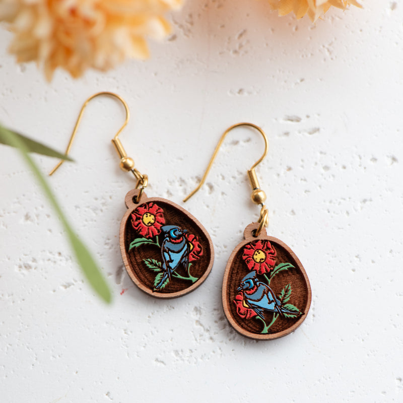 Bird Flower Hook Earrings - William Morris · Trellis Inspired
