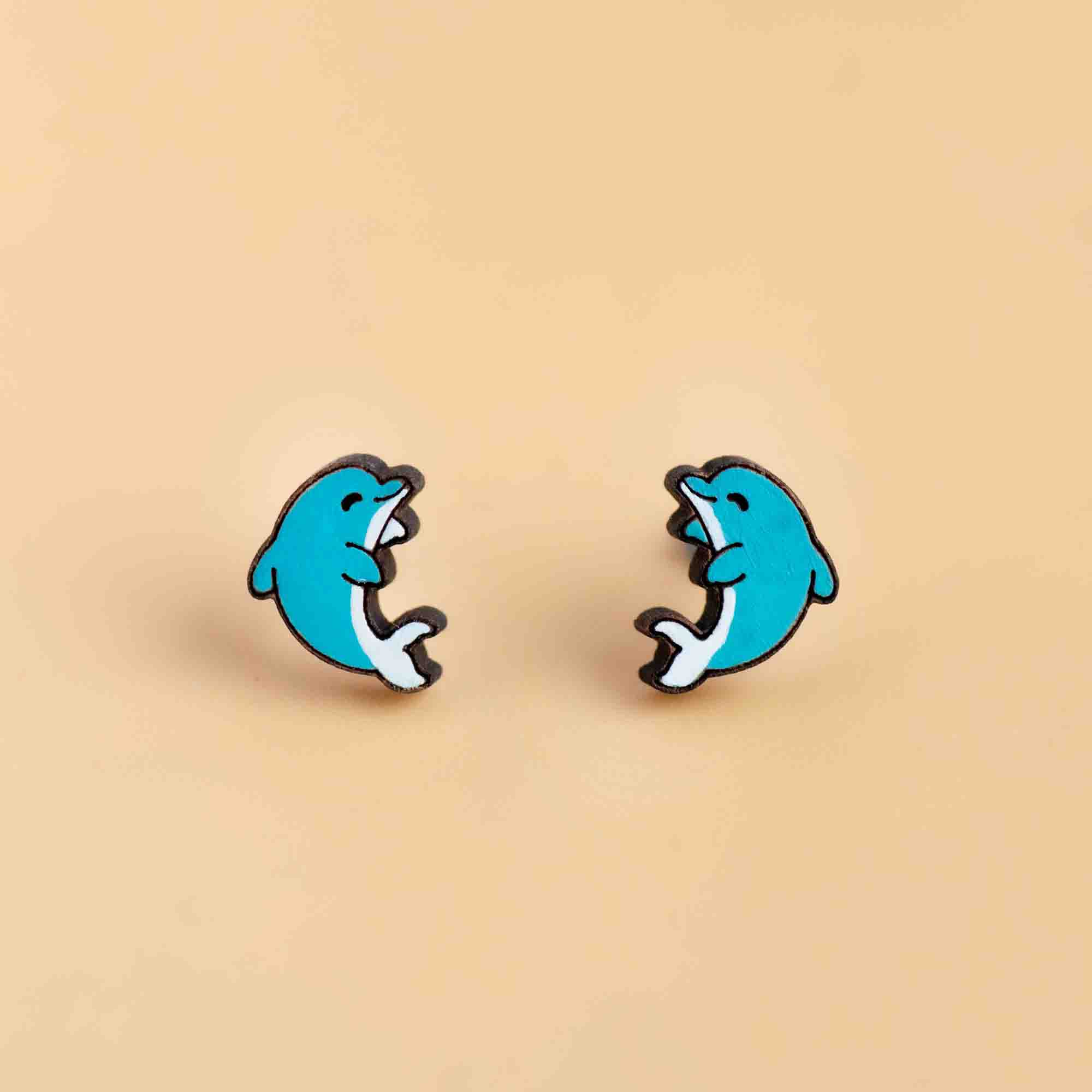 Hand-painted Dolphin Wooden Earrings - PES13008