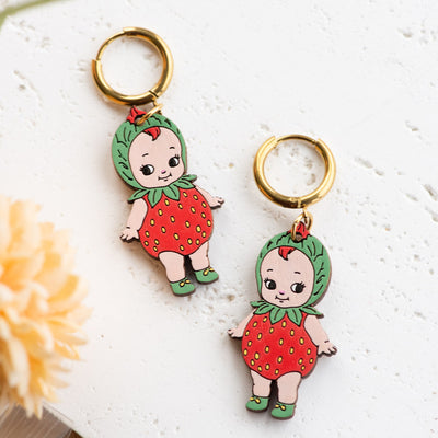 Strawberry Kewpie Hoop Earrings