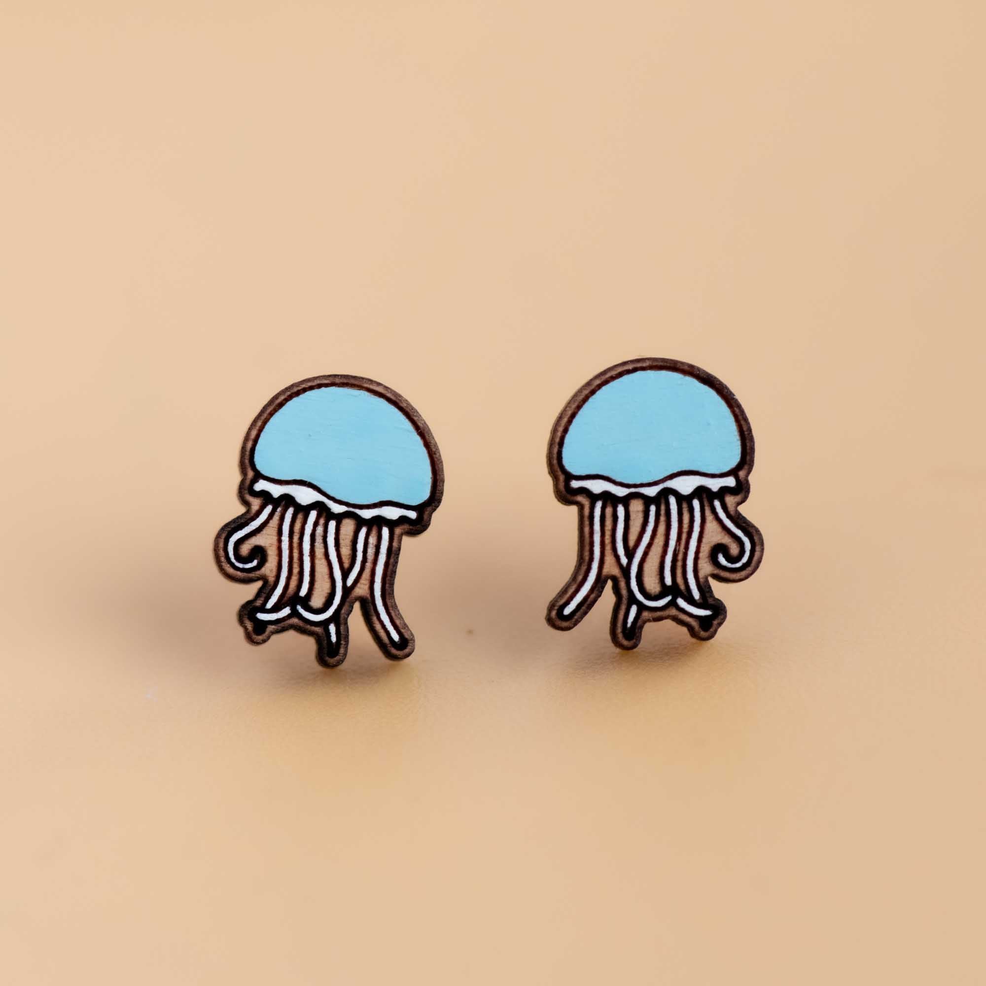 Hand-painted Blue Jellyfish Earrings - PES13095