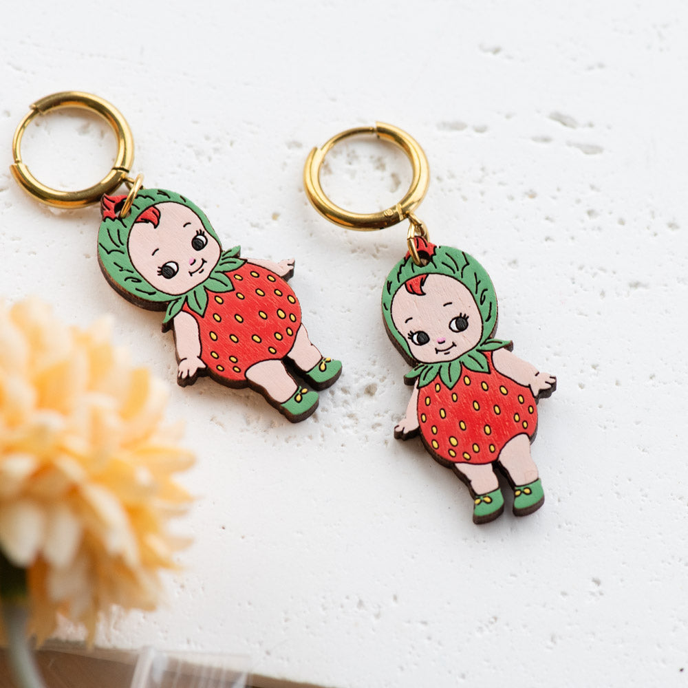 Strawberry Kewpie Hoop Earrings