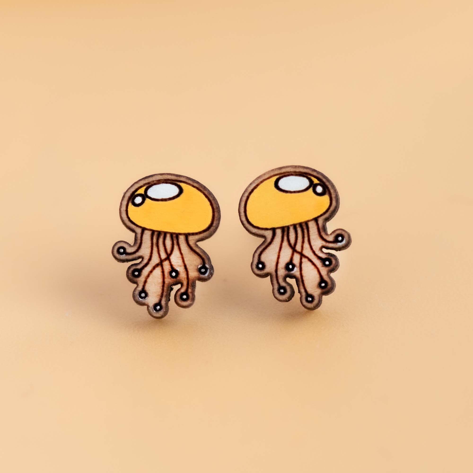 Hand-painted Orange Jellyfish Earrings - PES13096