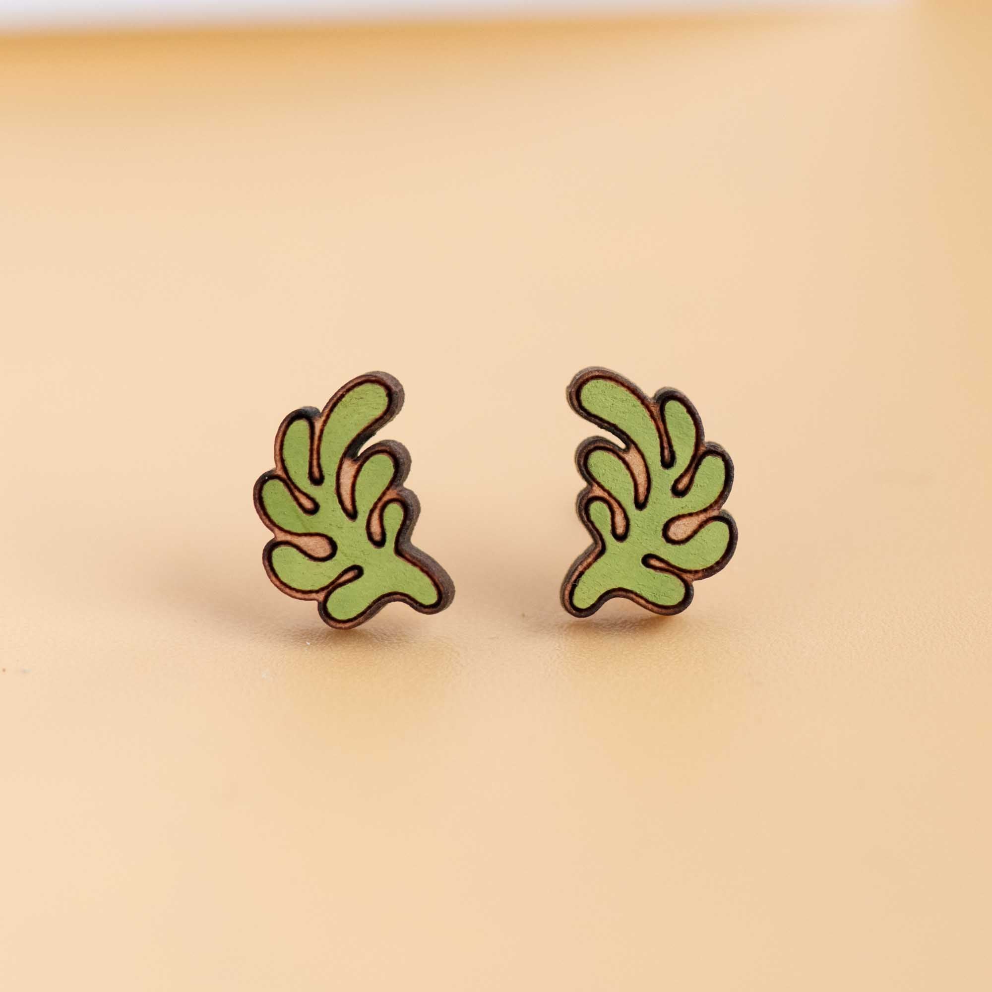 Hand-painted Green Coral Earrings - PES13104