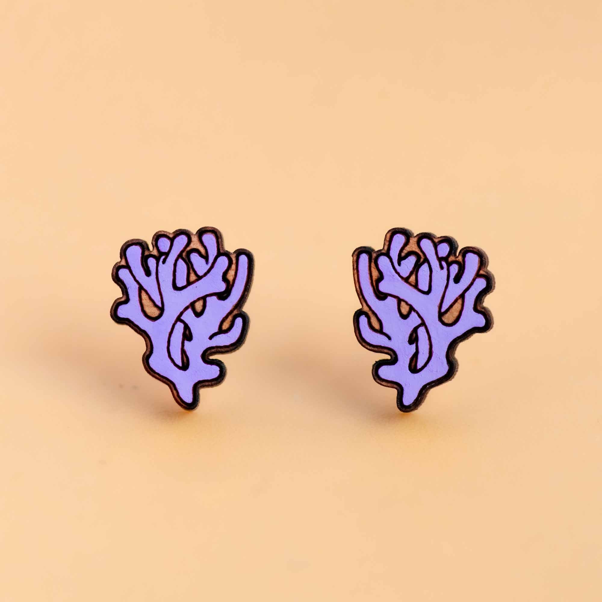 Hand-painted Purple Coral Earrings - PES13103