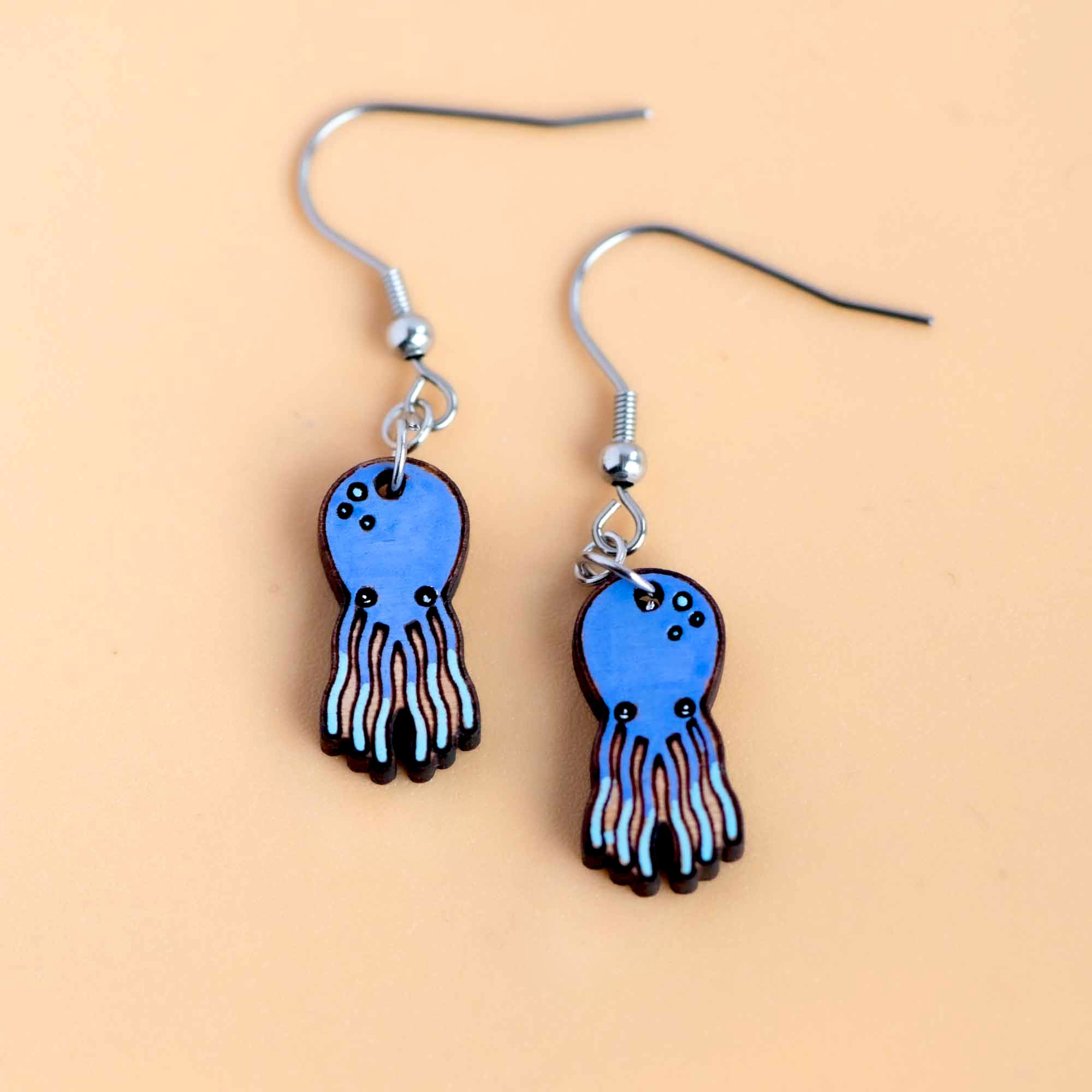Hand-painted Blue Octopus Dangling Earrings - PES13100