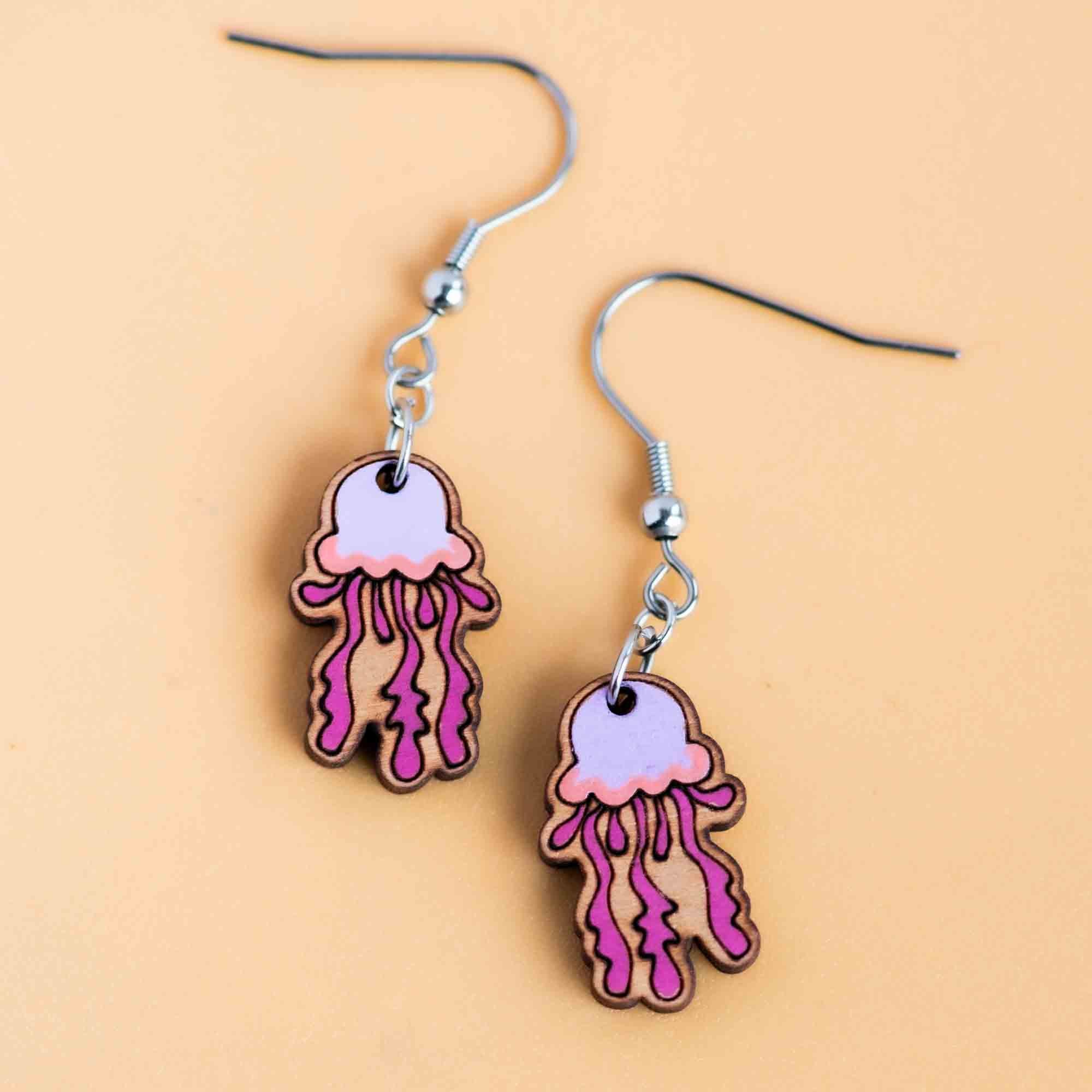 Hand-painted Purple Jellyfish Dangling Earrings - PES13098