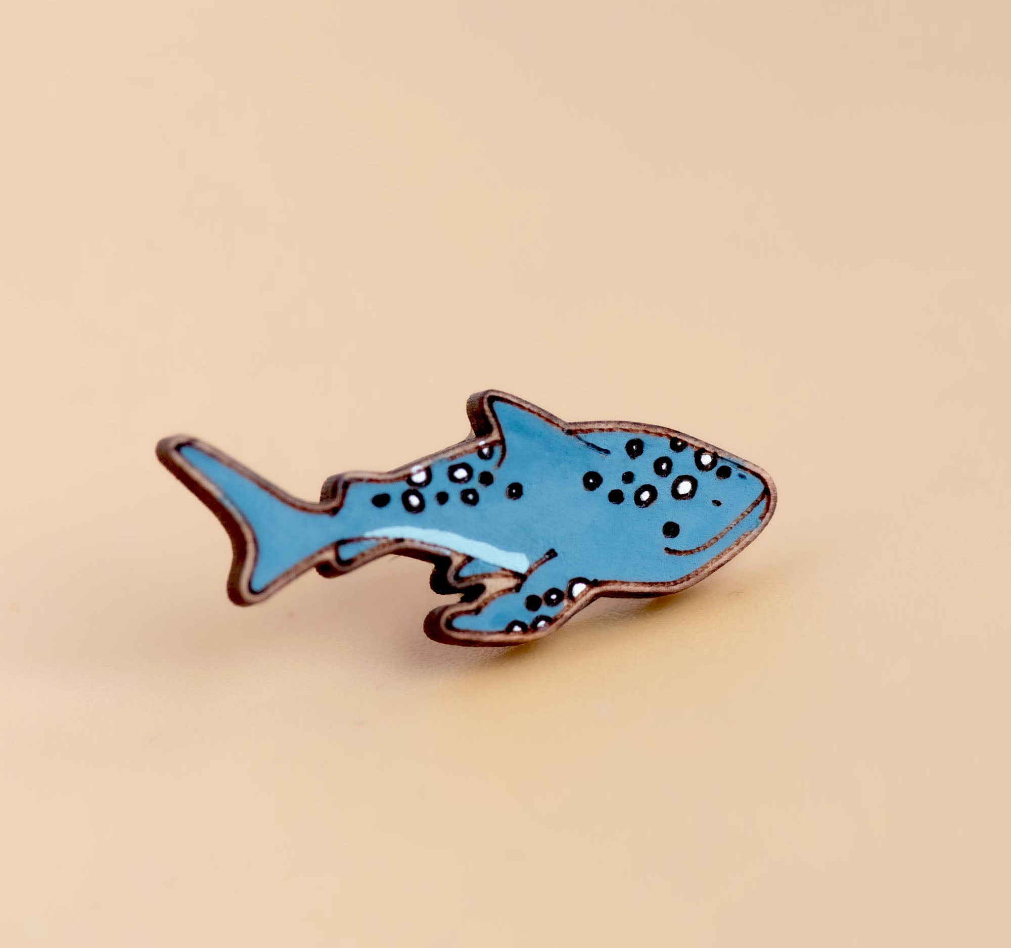 Hand-painted Shark Whale Wooden Pin Badge - PS43107