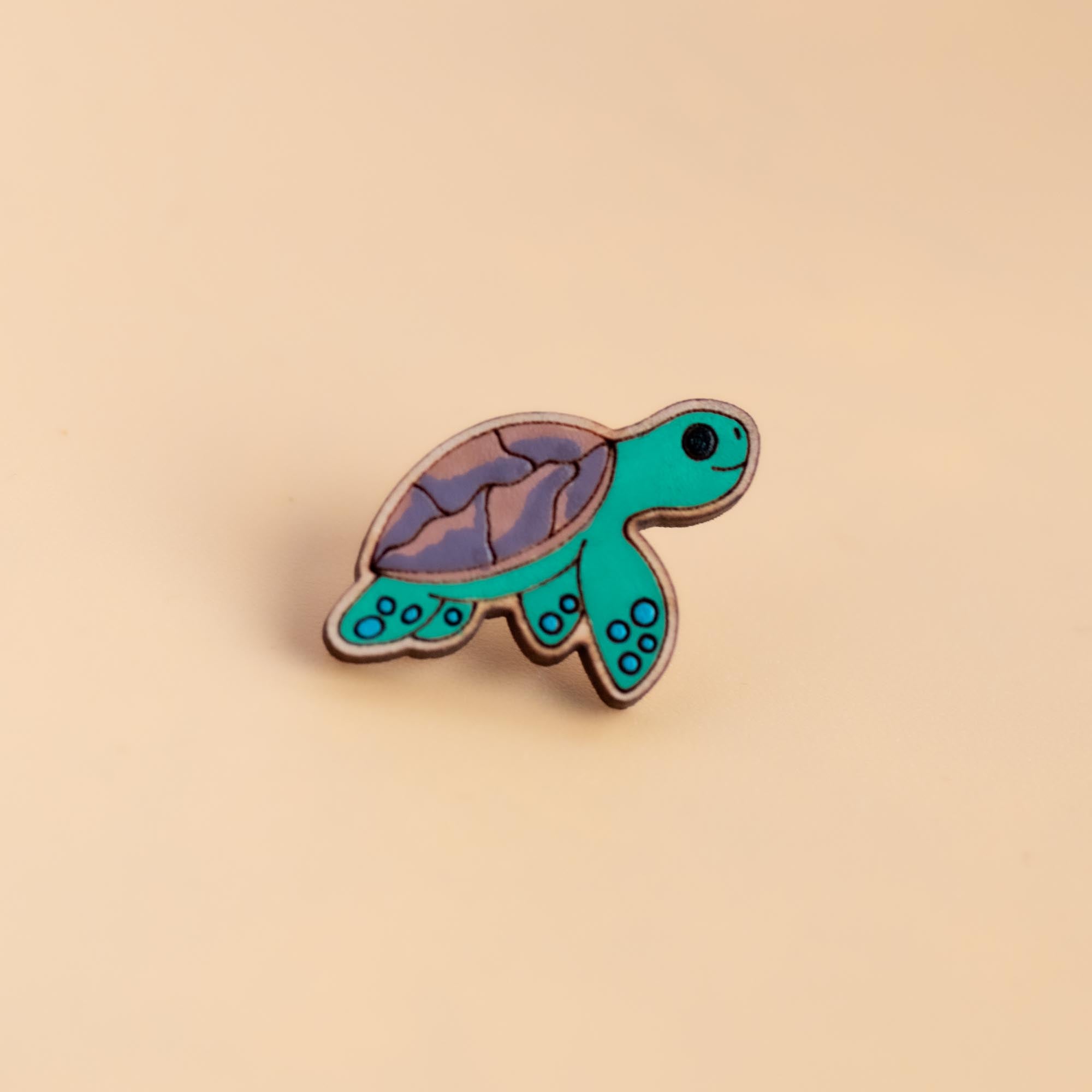 Hand-painted Sea Turtle Wooden Pin Badge - PS43005