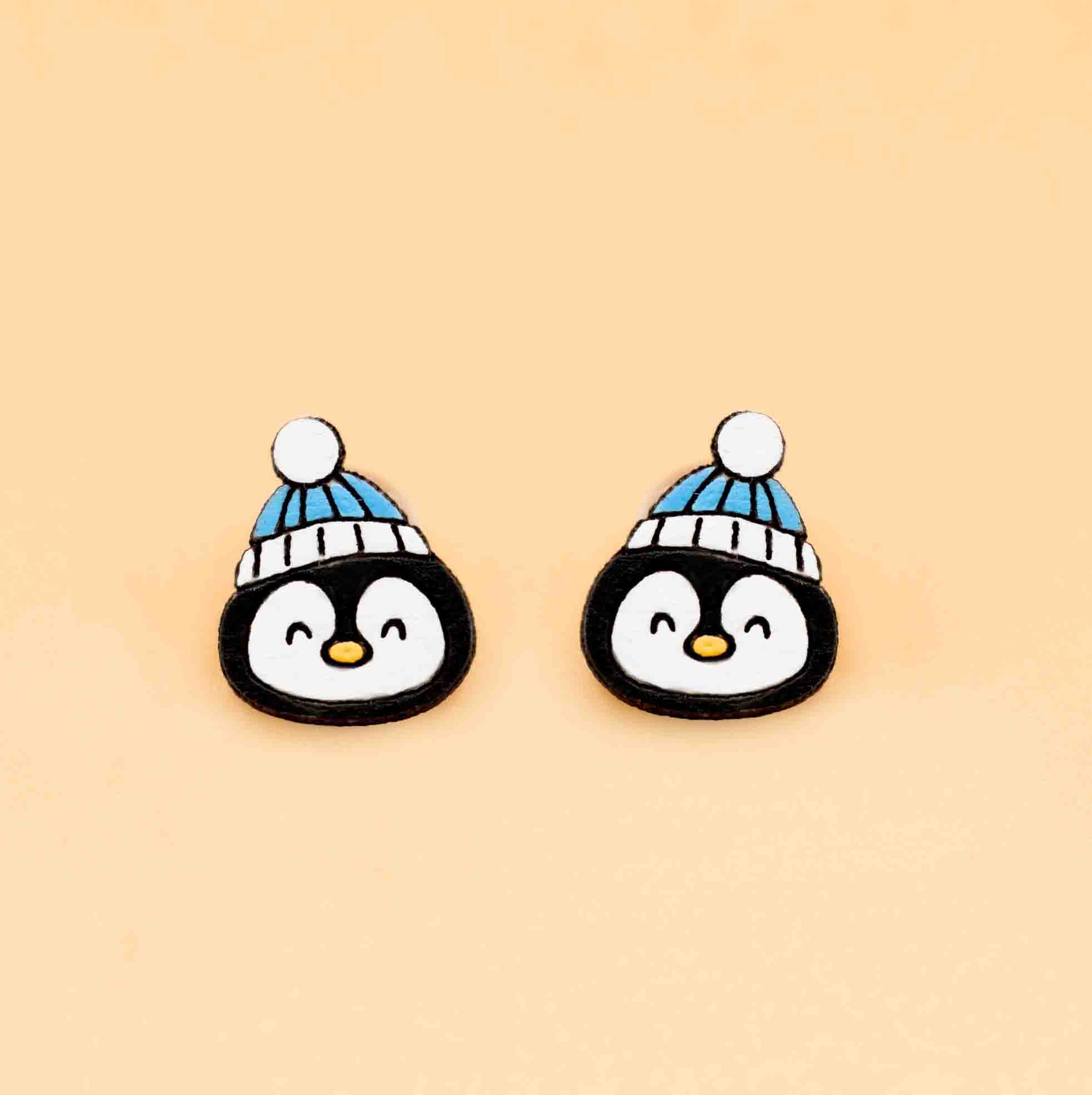 Hand-painted Xmas Penguin Wooden Earrings - PEB12058
