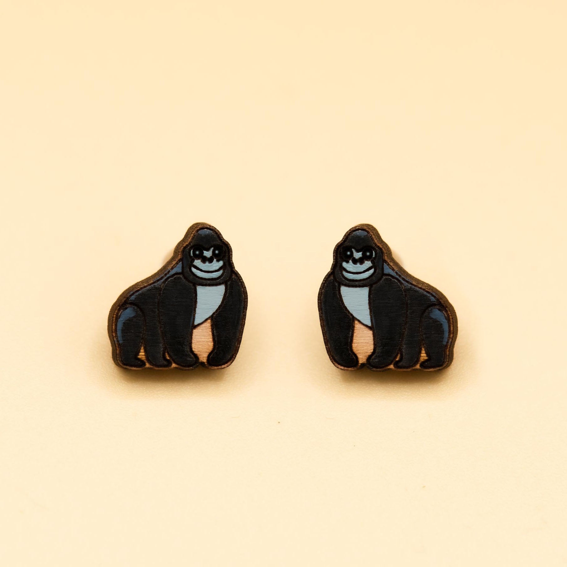 Hand-painted Silverback Gorilla Wooden Earrings - PEL10275