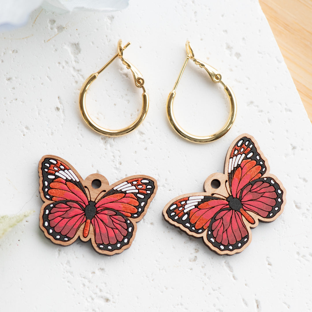 Red Butterfly Hoop Earrings
