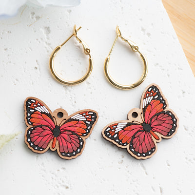 Red Butterfly Hoop Earrings