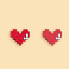 red pixel heart stud earrings
