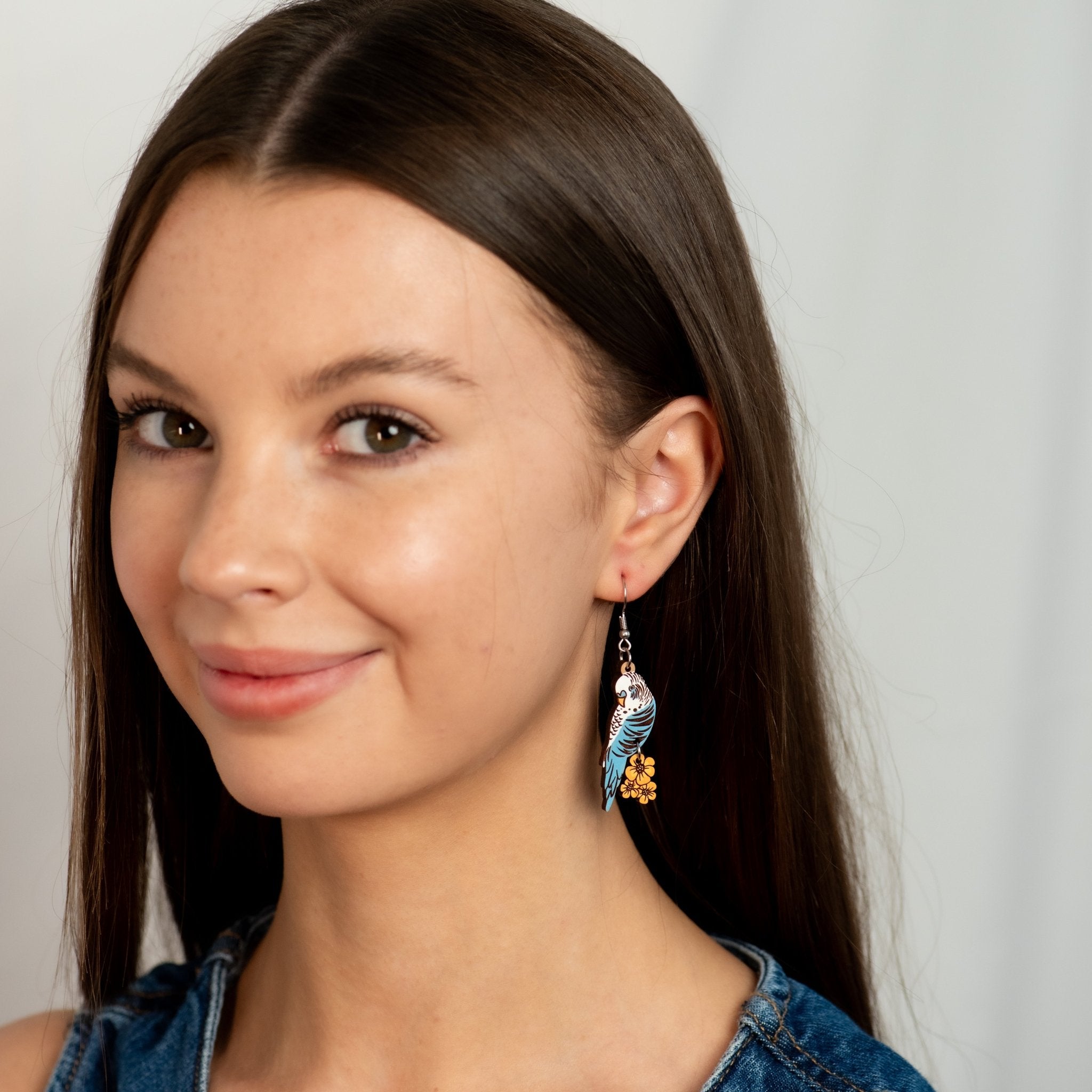Blue Budgerigar Hook Earrings - Robin Valley Official Store