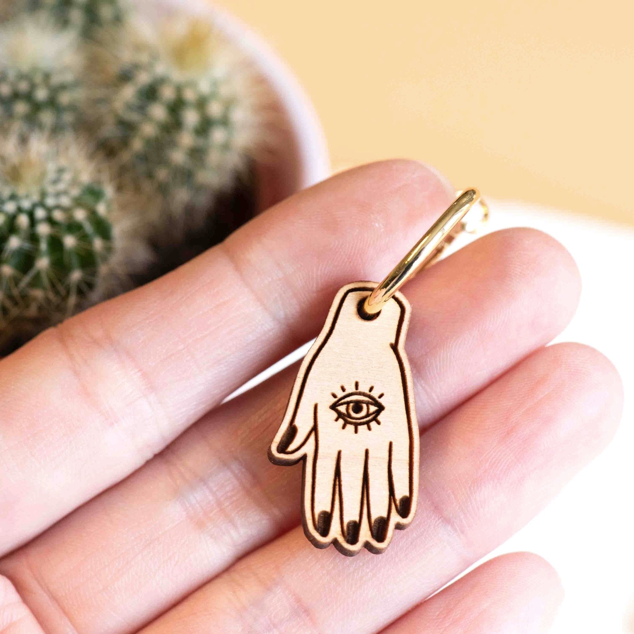 Cherry Wood Lucky Hamsa Palm Hoop Earrings - PET15118H - Robin Valley Official Store