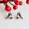 hand-painted wooden christmas magpie earrings, bird lover gift, small gift under £20