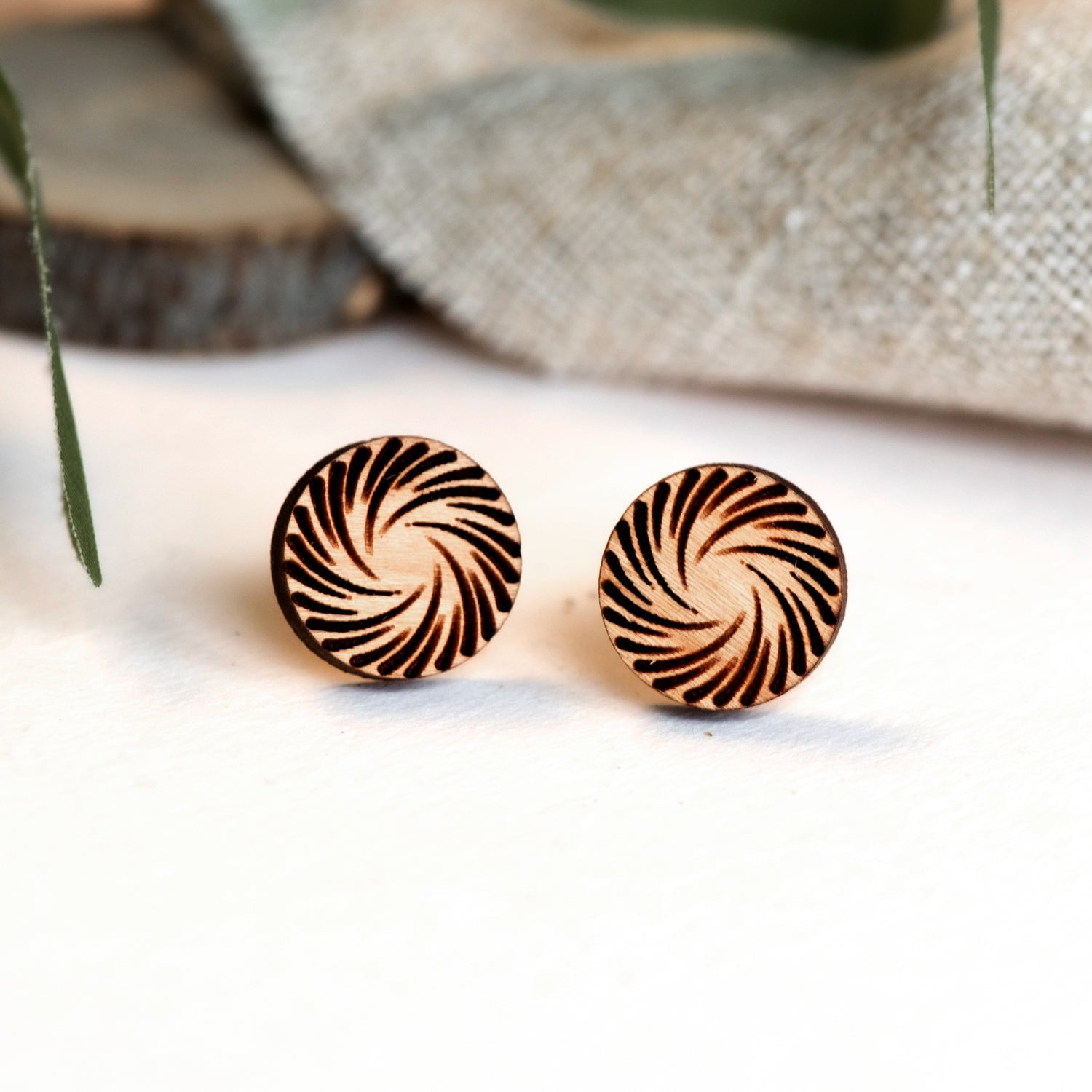 Cricle Spiral Wooden Earrings - ET15396 - Robin Valley Official Store
