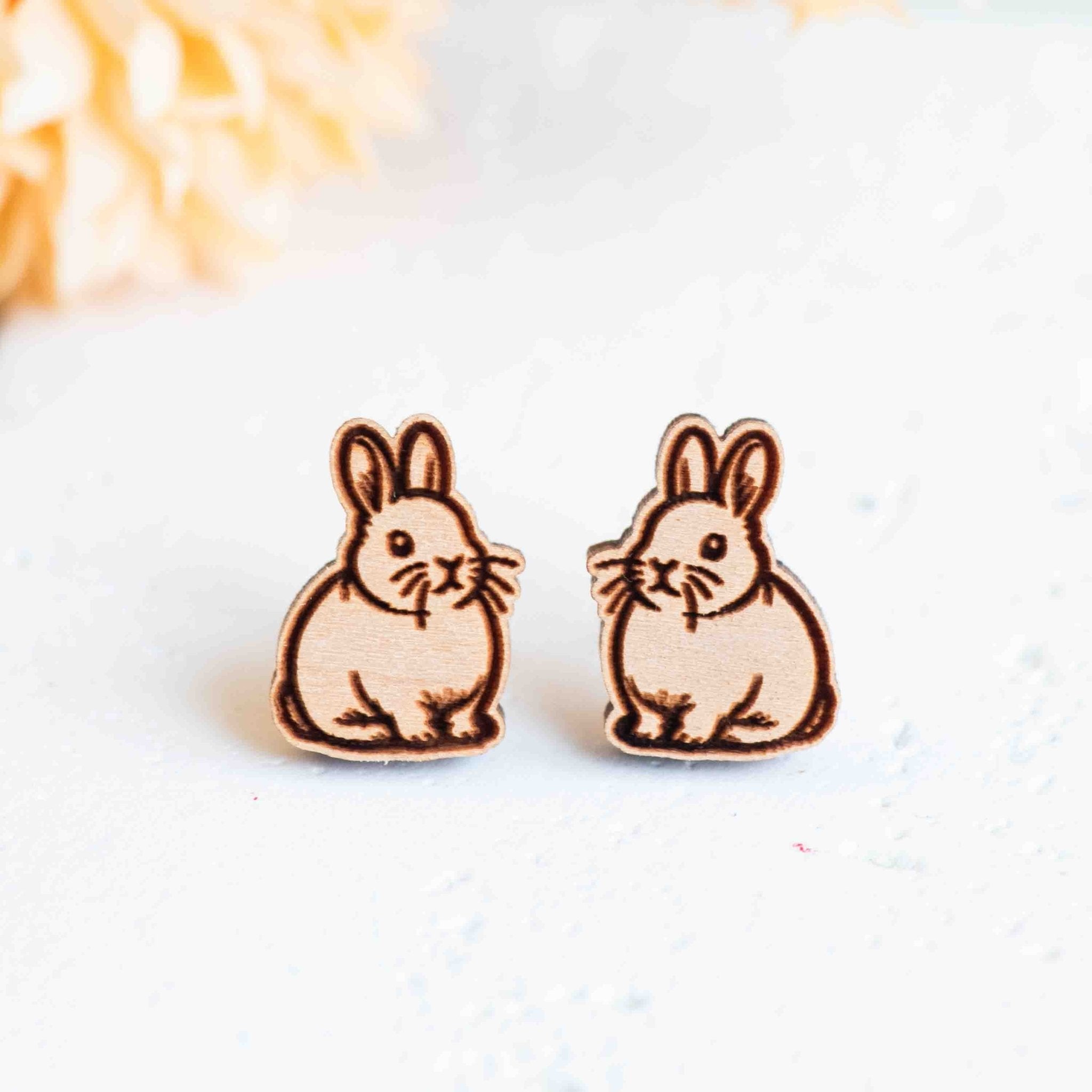 Cute Bunny Wooden Stud Earrings - EL10434 - Robin Valley Official Store