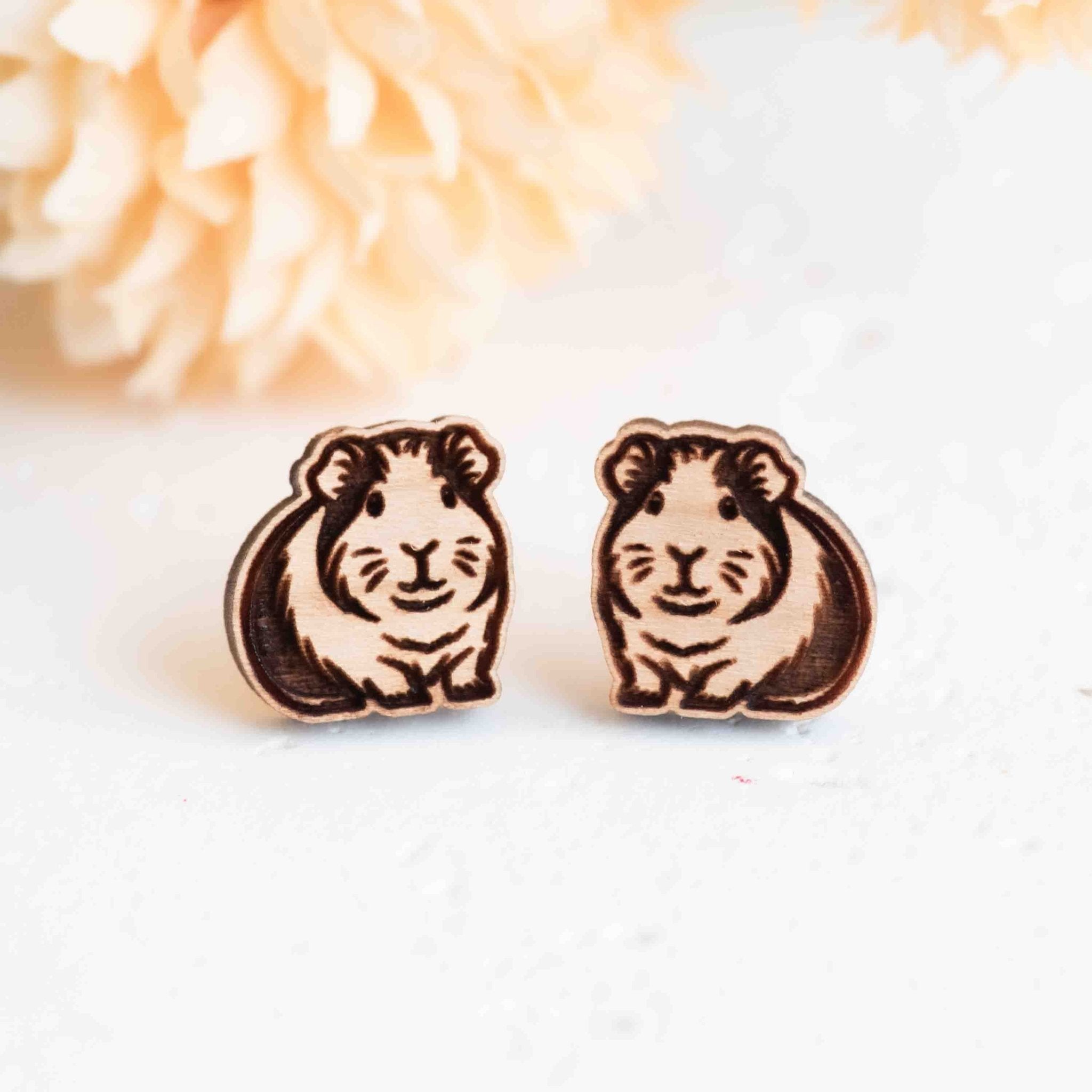 Cute Guinea Pig Wooden Stud Earrings - EL10433 - Robin Valley Official Store