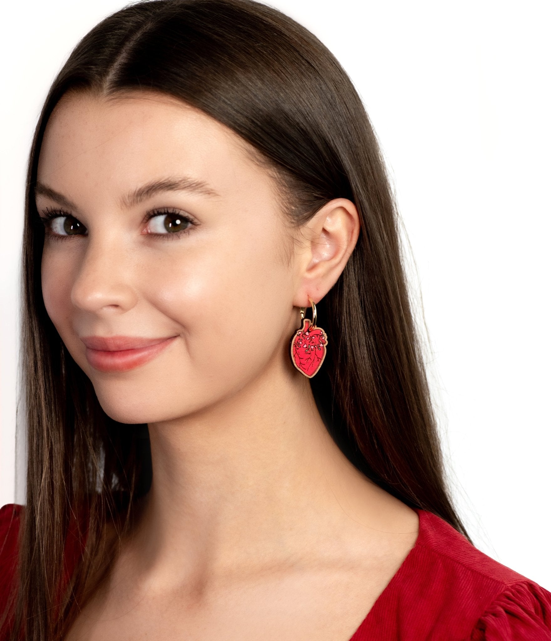 Floral Heart Hoop Earrings - PEA16005H - Robin Valley Official Store