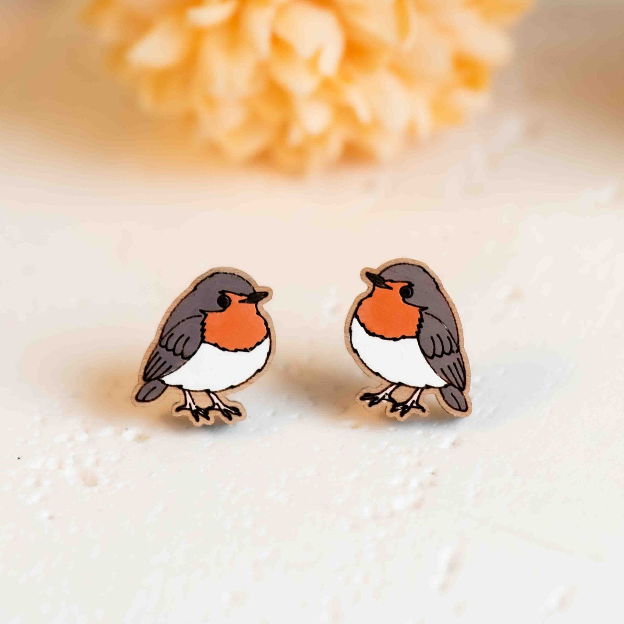 Fluffy Robin Bird Earrings - PEB12088 - Robin Valley Official Store
