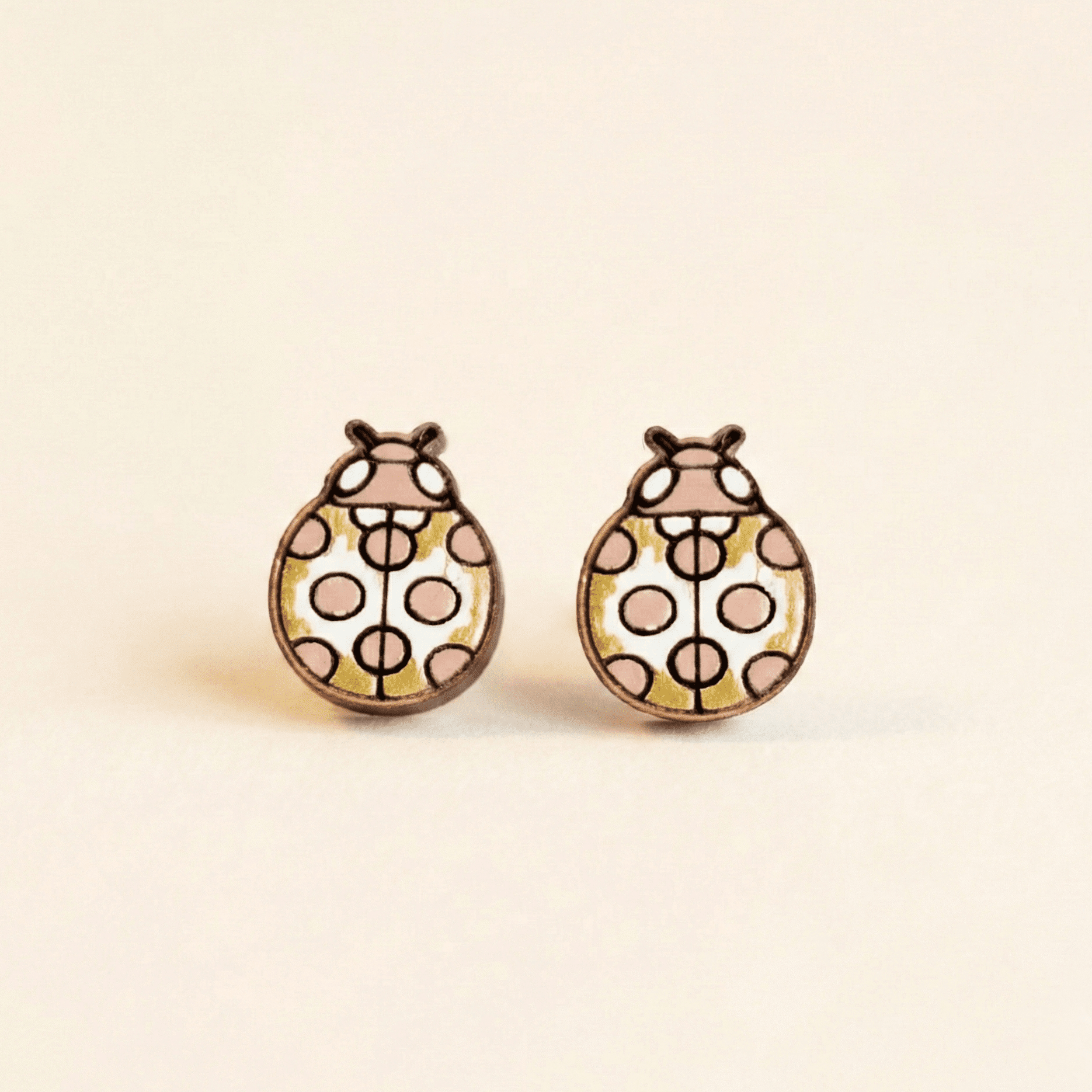 Golden Ladybird Wooden Earrings - PEO14277 - Robin Valley Official Store