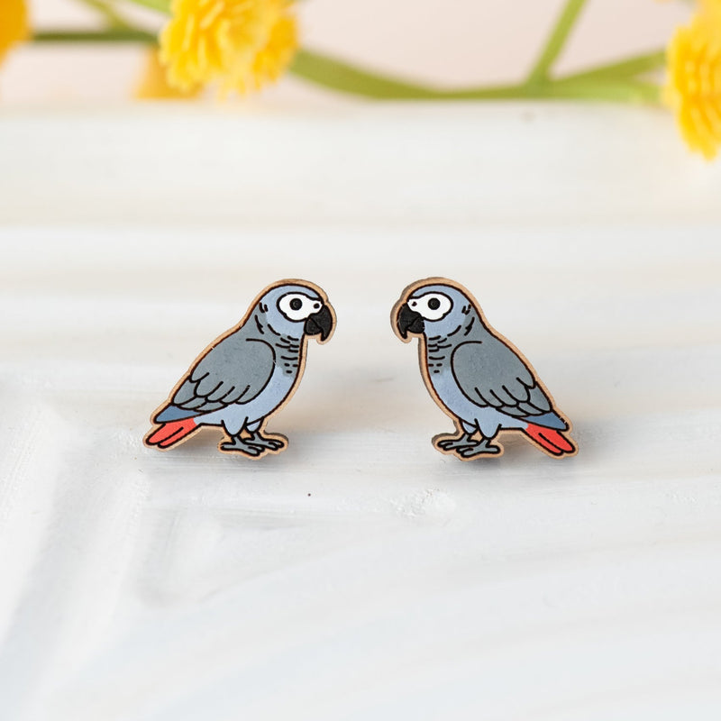 Grey Parrot Earrings - PEB12131 - Robin Valley Official Store