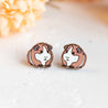 Hand-painted guinea pig wooden stud earrings with a cute, detailed design – ideal for pet lovers, guinea pig owners, and fans of handcrafted jewellery